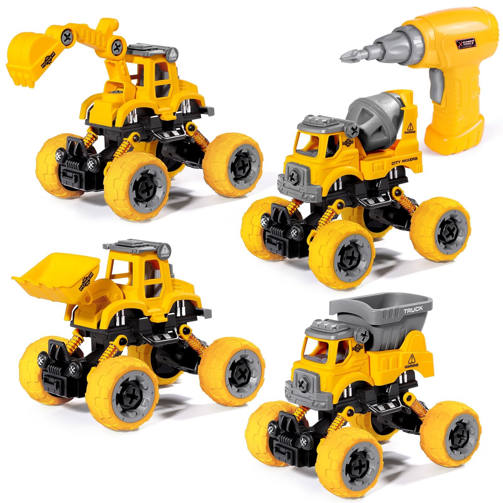 LUDILO 4PCS Take Apart Toys for 4 Year Old Boys Construction Toys with Electric Drill DIY Assembly Building Stem Toys Trucks Gifts for 3 4 5 6 7 8 Year Old Boys Girls Kids Learning Educational Toys