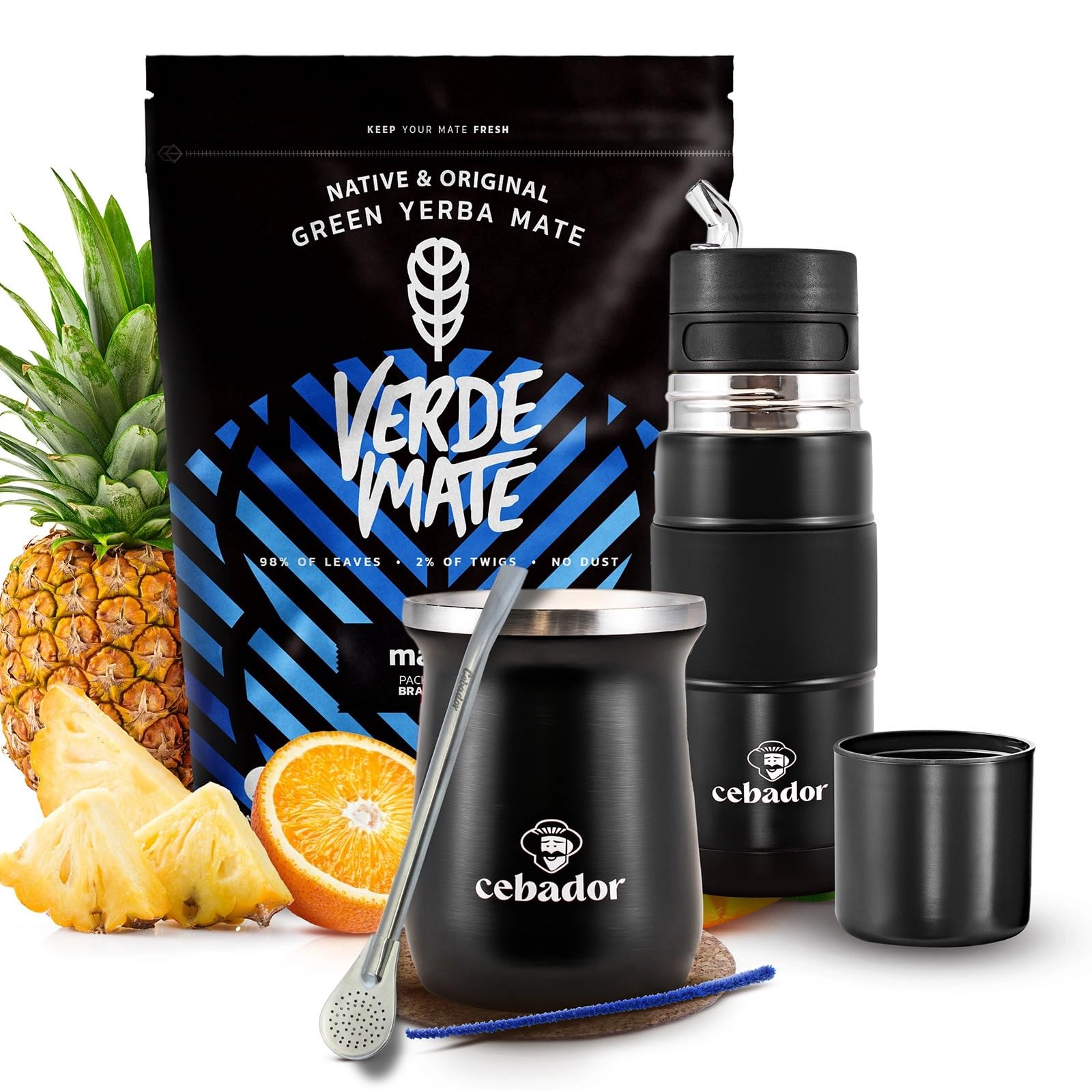 Mate zestaw do herbaty Verde mate Mas IQ 500 g – Yerbomos X 450 ml, kubek termiczny 250 ml, Bombilla – Brazylia Yerba Mate – grube liście 5 mm, suszone powietrzem – skupienie i koncentracja – idealny