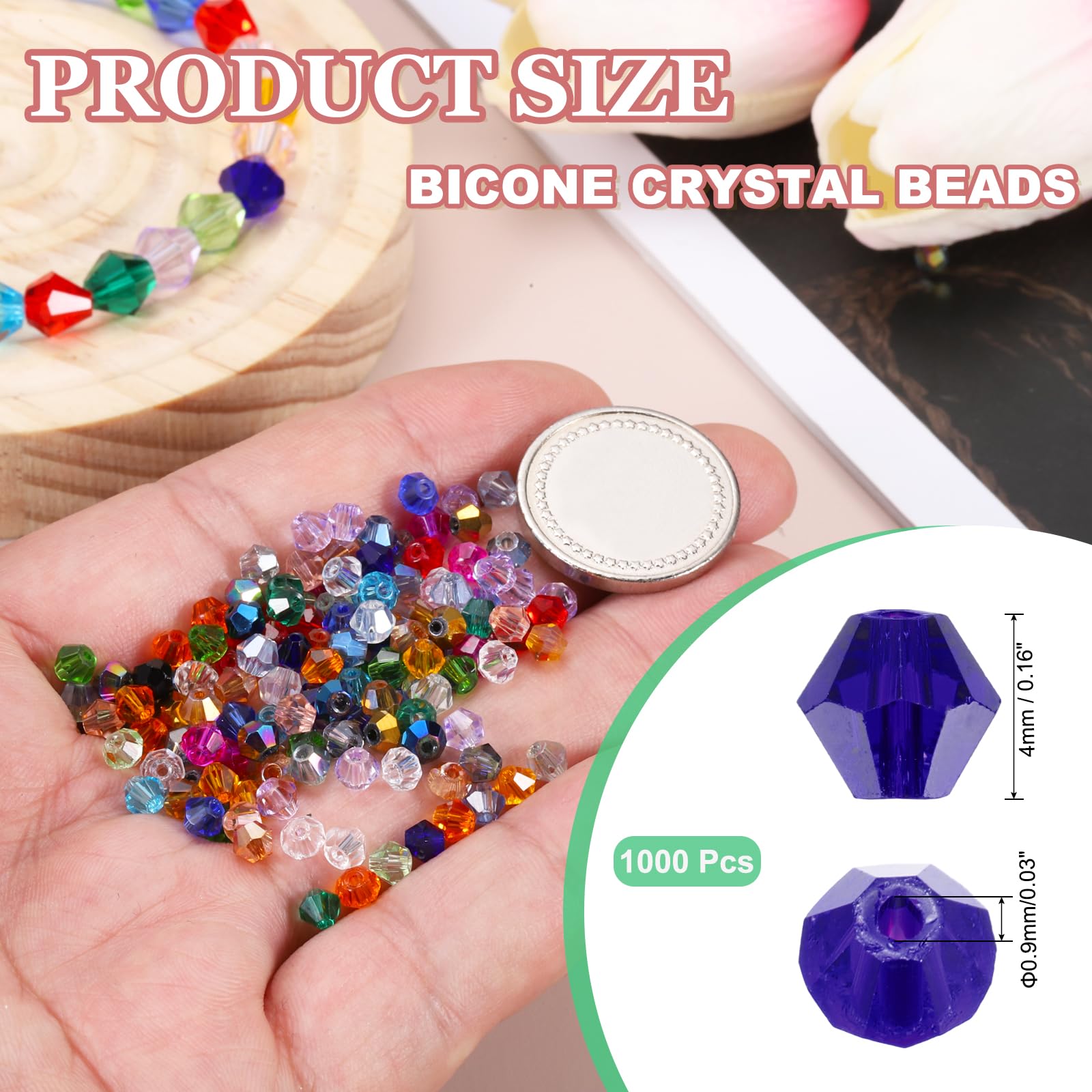 PATIKIL 1000pcs 4mm Bicone Glass Crystal Beads - Image 2