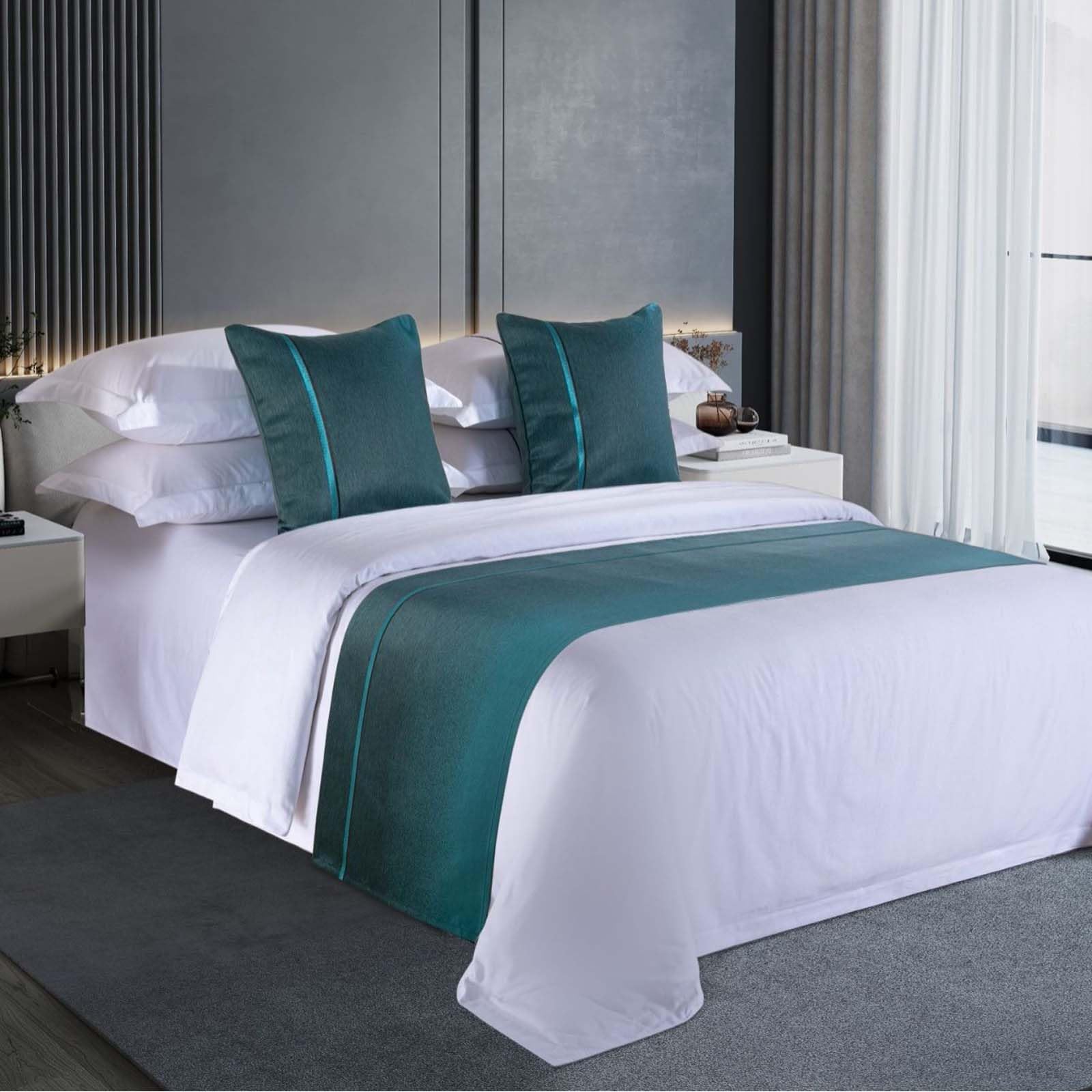 Chemin de lit haut de gamme lavable 50x260cm avec sa housse d'oreiller assortie