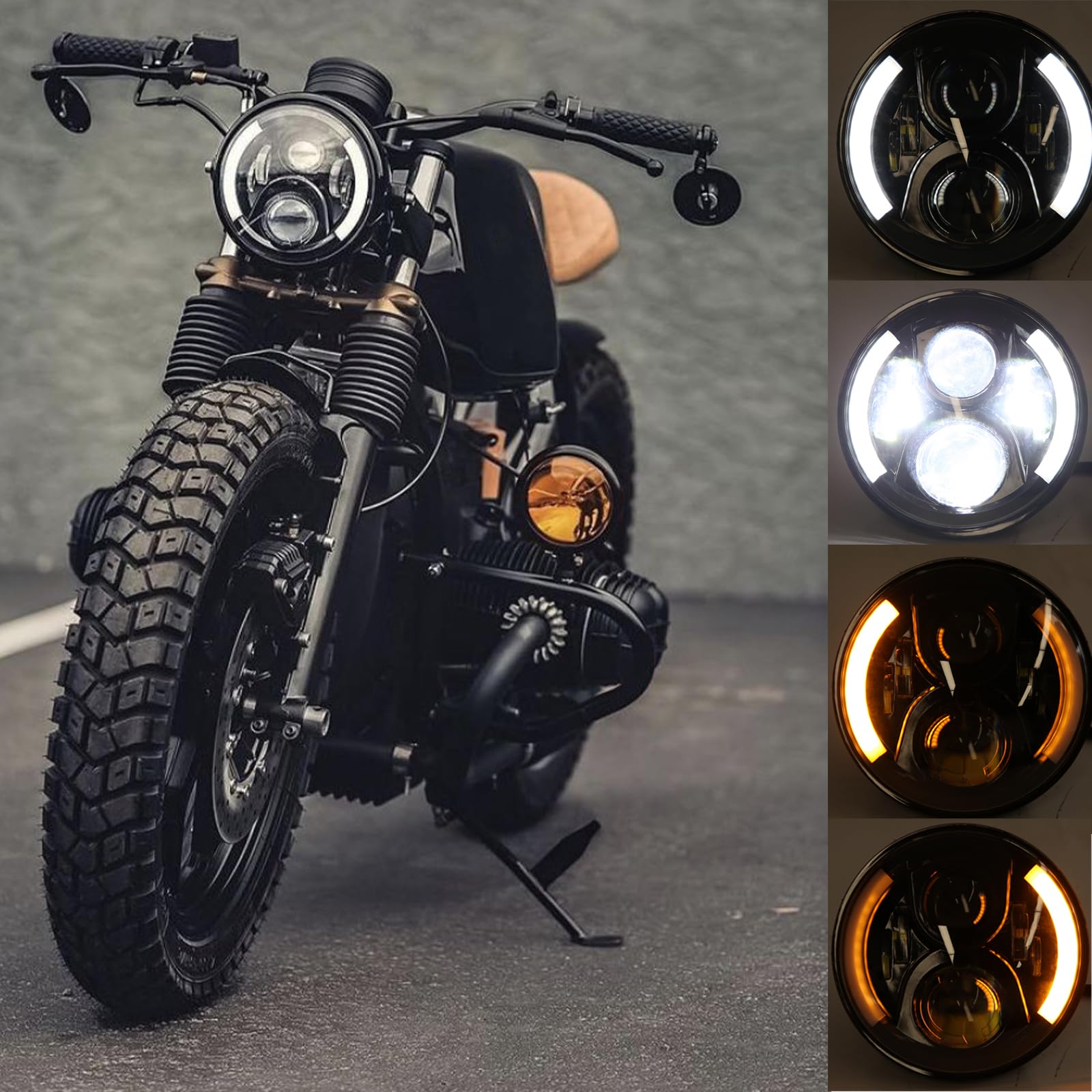 DREAMIZER Faro LED per Moto da 7 pollici Approvato E con DRL Bianco Angel Eye Indicatore Ambra Faro Anteriore Compatibile con Harley Road King Street Glide Softail Electra Glide J-eep Wrangler JK TJ