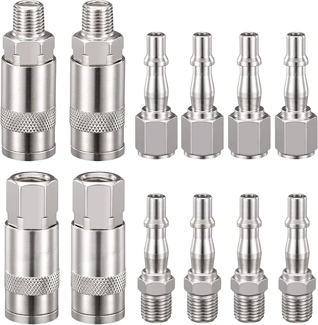 Spurtar 12 Pcs Air Compressor 1/4" BSP Air Line Fittings Hose Pipe Connector Couplings Connector Plug Kit Air Line Connectors Fittings with Male Female Thread