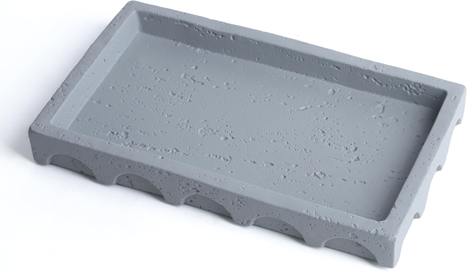Vixdonos Decorative Tray with Semi-Circular Pattern Edge,Rectangular Concrete Tray for Coffee Table Decor,9.8X5.8X1.2 Inches(Gray)