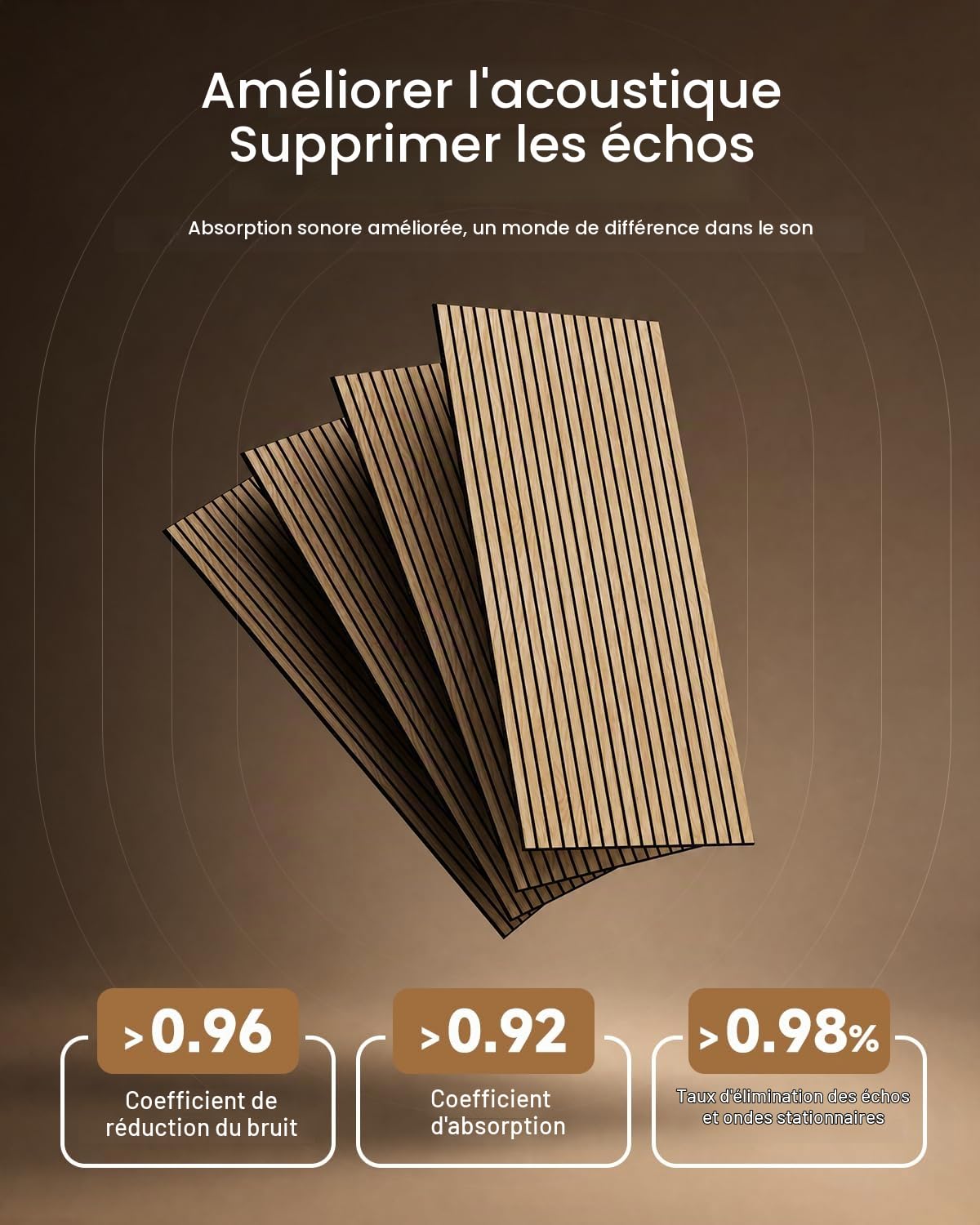 Soundsbay Panneaux Acoustiques Autocollant Chêne Lot de 2,88 m²-4 Pièces | Grands, pour Traitement Acoustique et Décoration Murale, 120×60×0,9cm