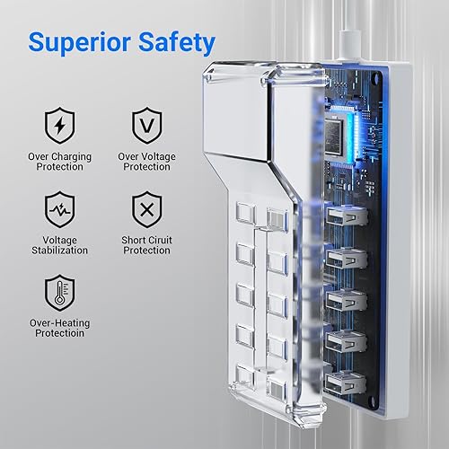 Miniatura 3 de Estación de carga USB de 10 puertos, concentrador de cargador multipuerto 50W10A para iPhone, Galaxy, iPad y más