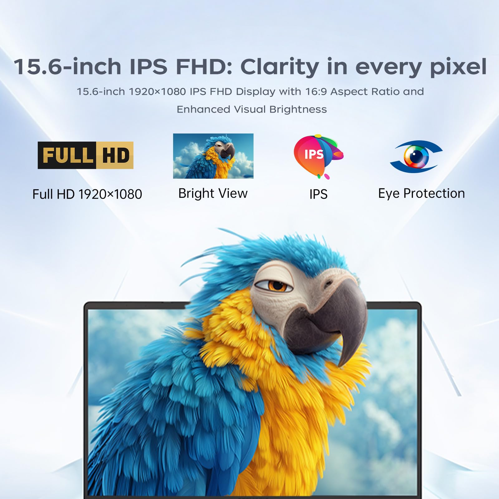 Tivique 2026 15.6 Inch Laptop with Ryzen 4300U Processor up to 3.7GHz (Beat N100/N150) 16GB RAM DDR4 + 512GB M.2 SSD with 11 Pro Installed, FHD, HDMI, BT5.2, USB3.2, Type-C, 54.7Wh Battery, WiFi 5 — view 6