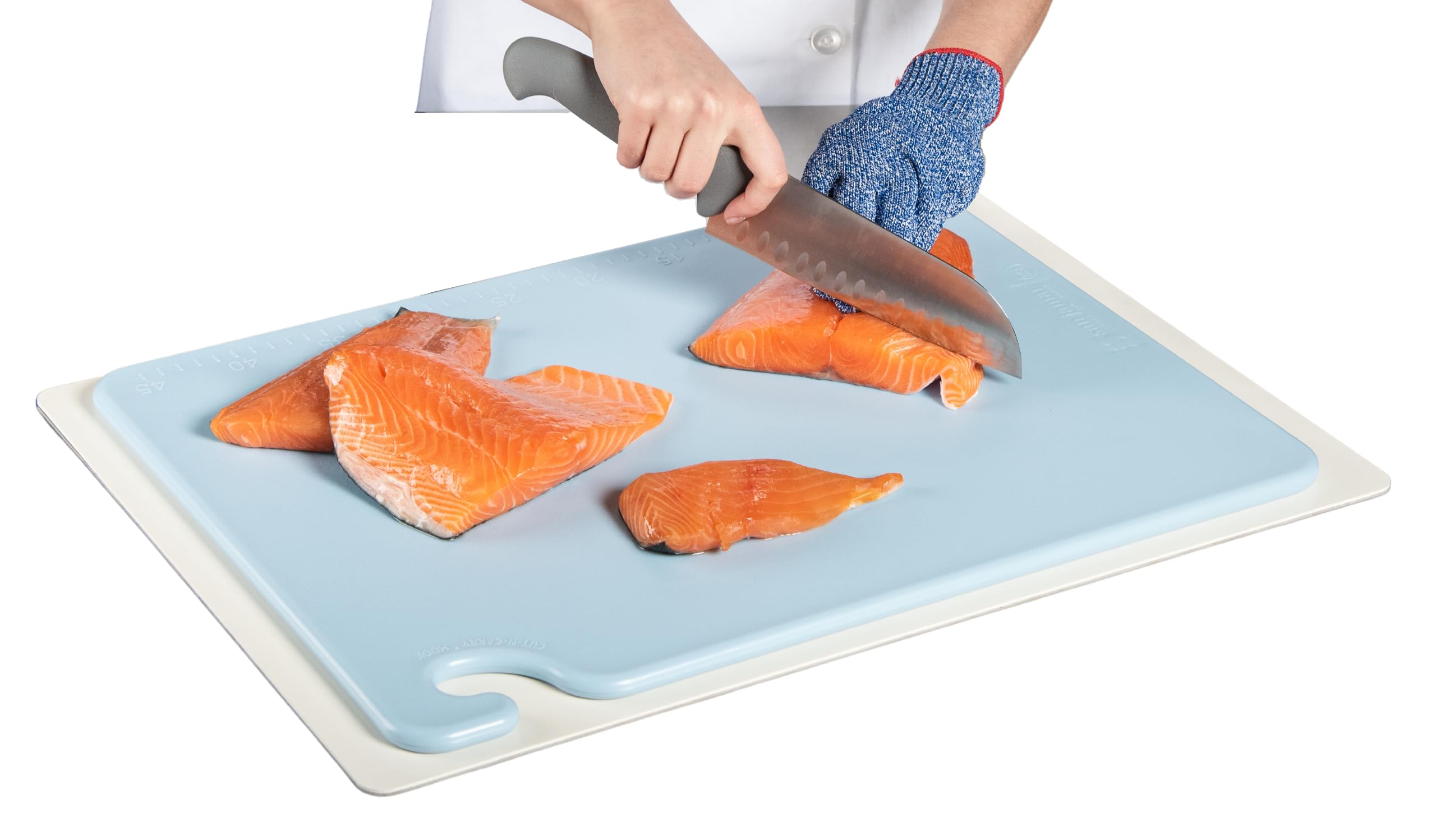 Cut-N-Carry Cutting Board With Molded-In Ruler by San Jamar – 15"L x 20"W, Proprietary Blend, Blue, Model CB152012BL