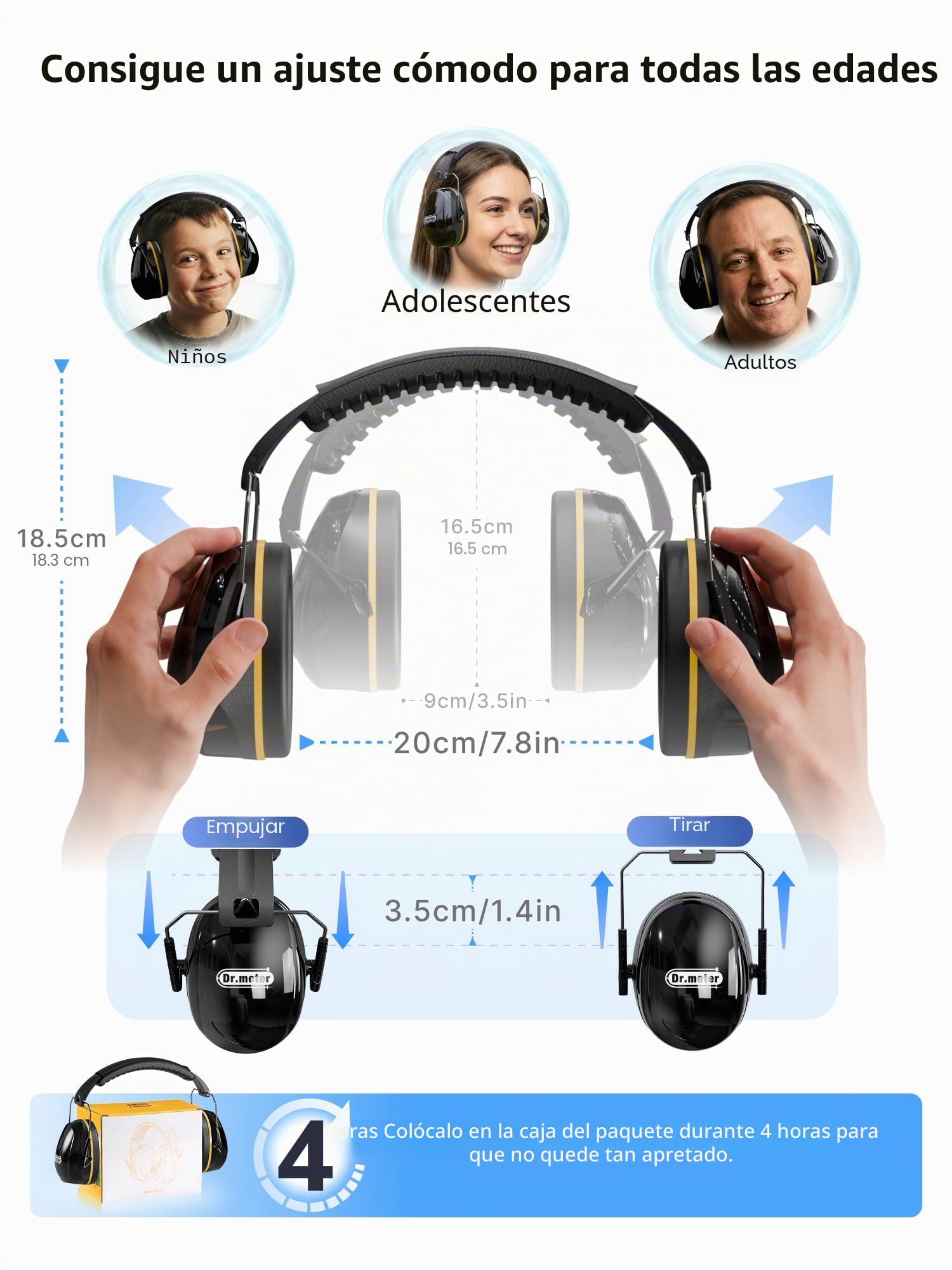 Dr.meter Cascos Antiruido Adultos 31dB, Cascos de Obra Protectores Auditivos Ajustables para Trabajo, Construcción, Tiro Deportivo y Estudio, Cascos Insonorizados Aislantes de Ruido, Negro+Amarillo