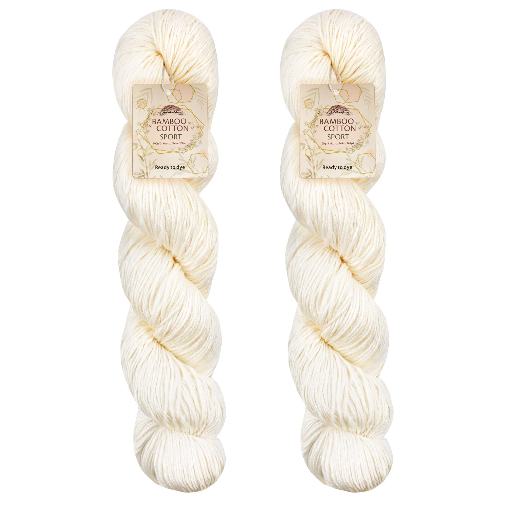 JubileeYarn Undyed Bamboo Cotton Sport Yarn - 100g/Hank - 2 Hanks