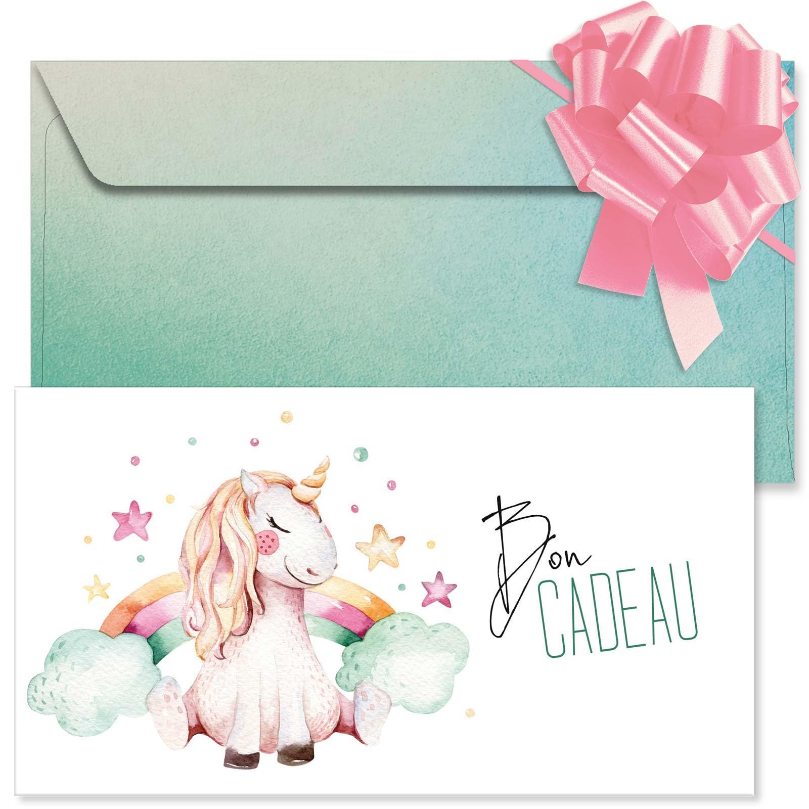 POS BON - 50 bons cadeaux à remplir avec enveloppe/nœud ruban - formulaires imprimés pour les magasins de mode enfantine FA1269F2-50-V1