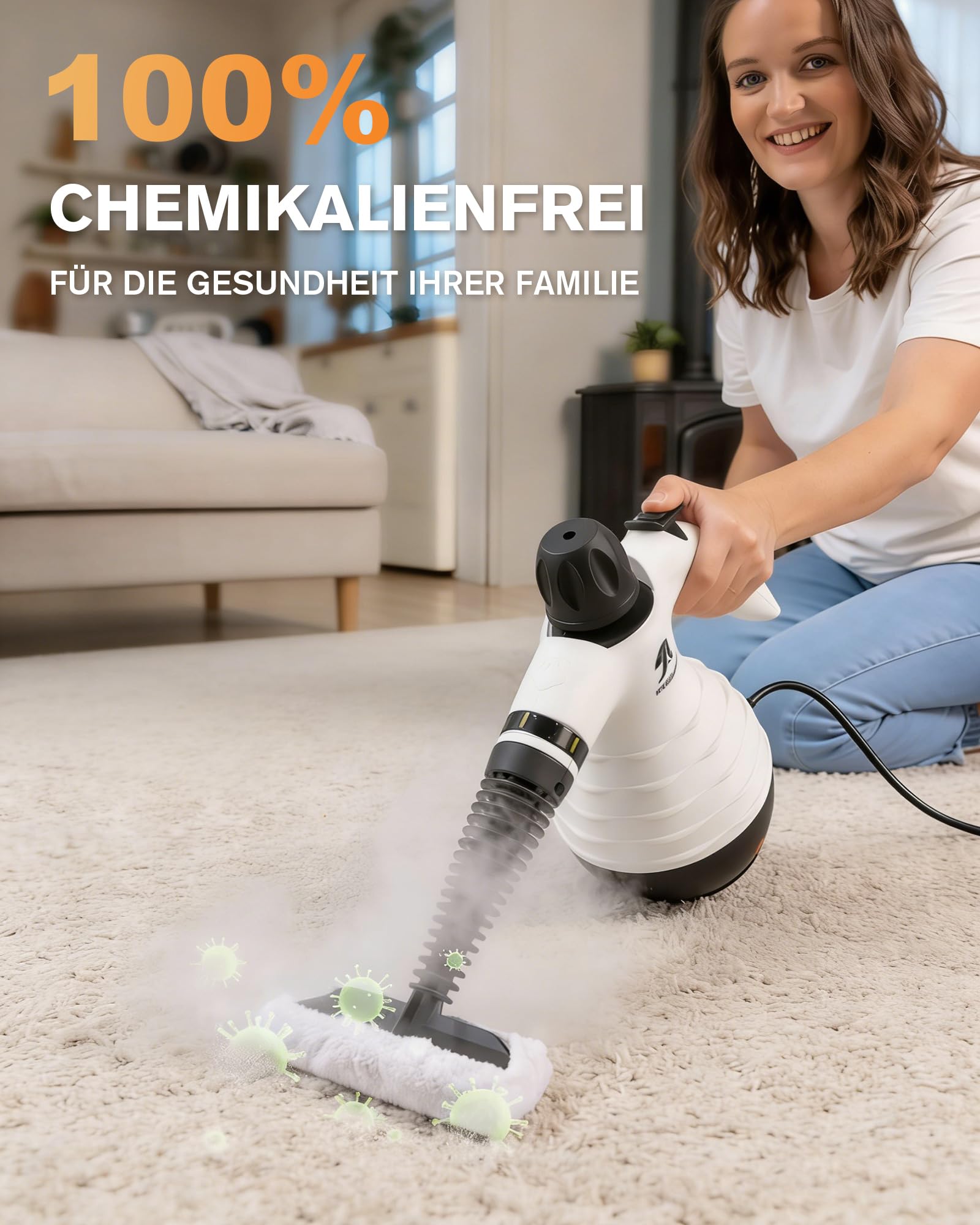 MLMLANT Dampfreiniger, Multifunktionaler Tragbarer Dampfreiniger mit Sicherheitsverriegelung und 10-teiligem Zubehörset, geeignet für Teppiche, Sofas, Polstermöbel, Matratzen, Autositze, und mehr