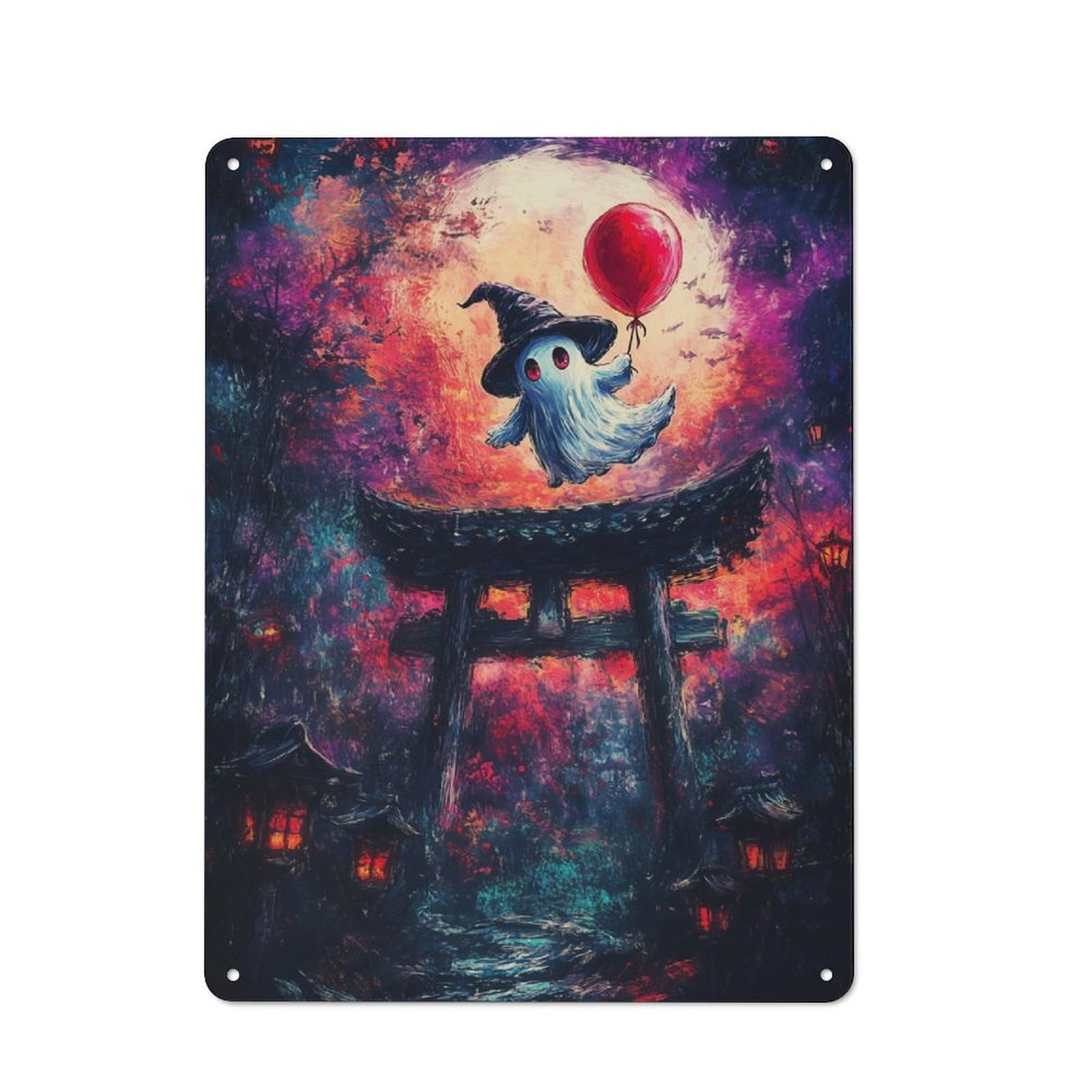 Junmoney Ghostly Flight In Japan Metal Wall Sign 40X30cm, Retro Decor For Home Bar Wall, For Metal Sign Collectors, For Garage And Workshop Walls