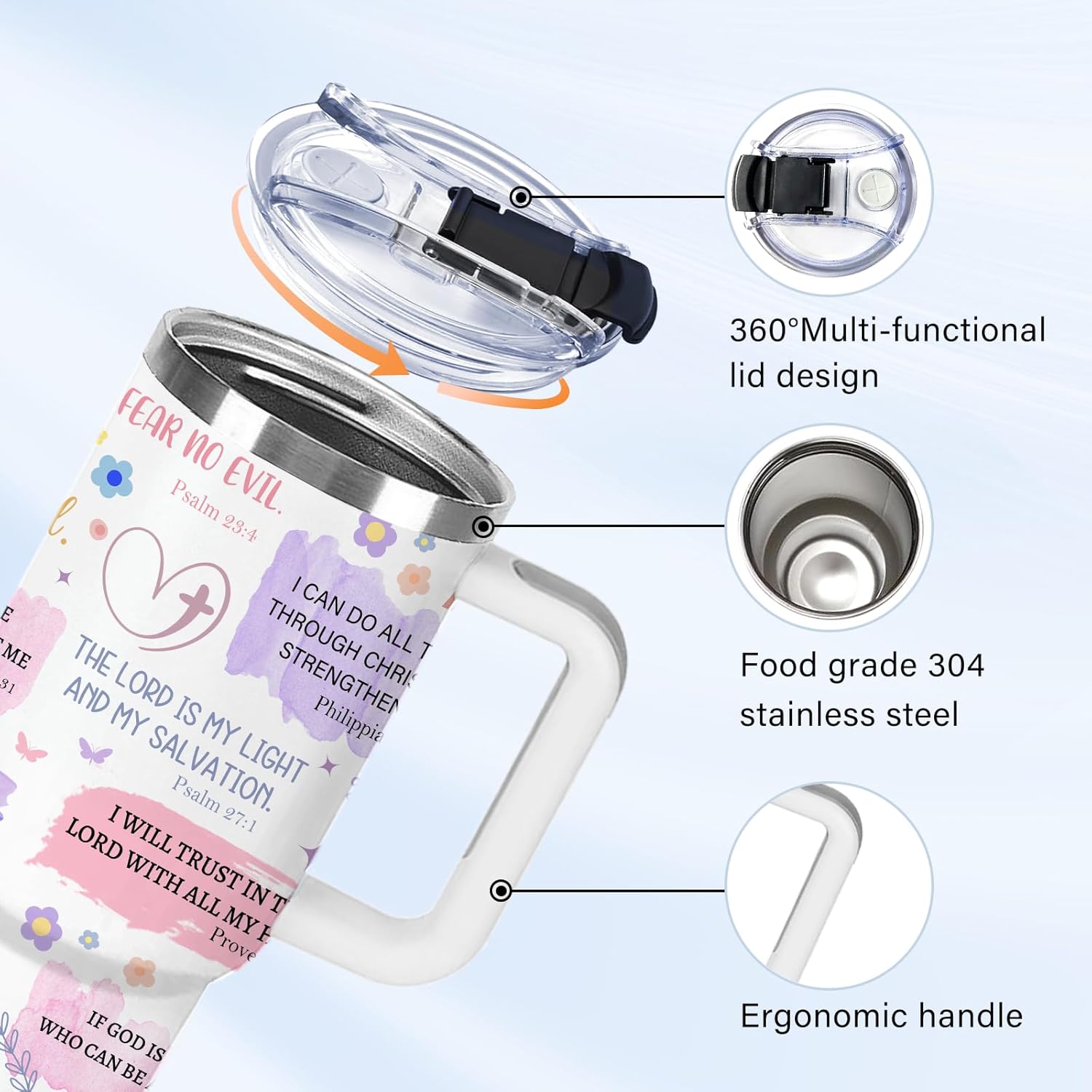 Christian Gifts for Women 30oz Tumbler - I Am a Child of God Insulated Travel Mug with Handle & Straw - Birthday Christmas Gifts, Inspirational Religious Catholic Baptism Confirmation Gift for Her - Image 5