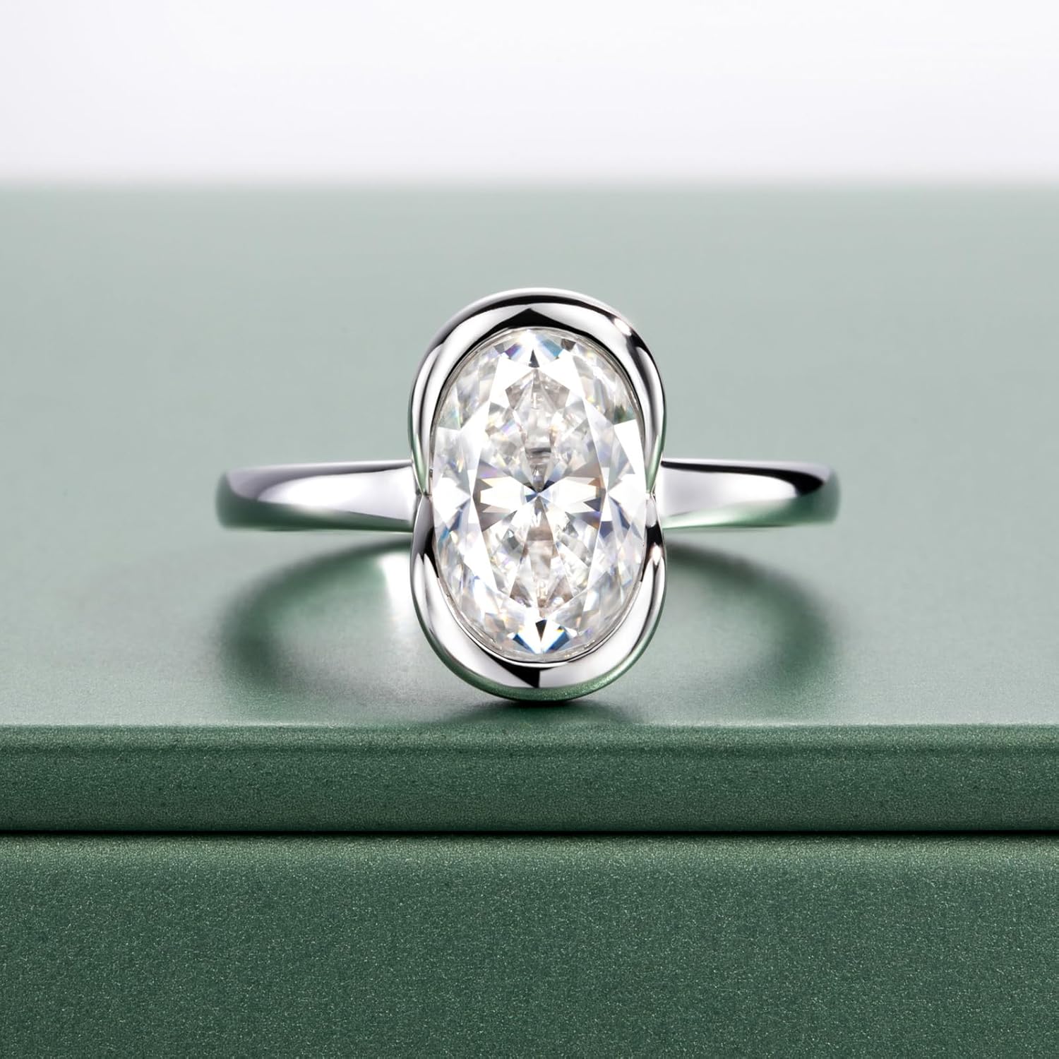Moissanite Engagement Rings 3CT Half Bezel Setting 11mm*7mm Oval Cut Lab Created Diamond Marquise Cut Solitaire Promise Band Round Cut S925 Sterling Silver Wedding Rings for Women