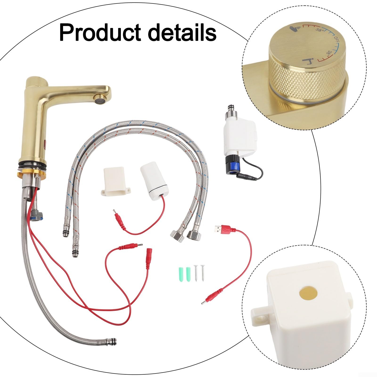 Robinet avec capteur infrarouge pour lavabo de salle de bain, robinet mitigeur sans contact avec bouton de température, pour salle de bain ou cuisine (doré)