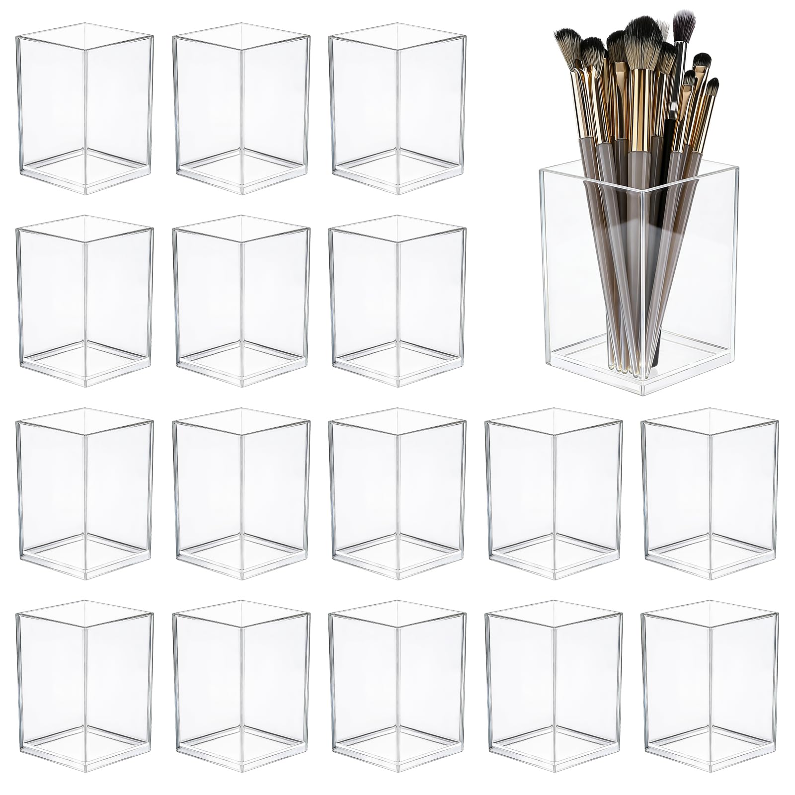 24 portapenne in acrilico trasparente, 6,5 x 6,5 x 9,8 cm, per pennelli da trucco, accessori da scrivania, portapenne in acrilico, per aula, scuola e ufficio