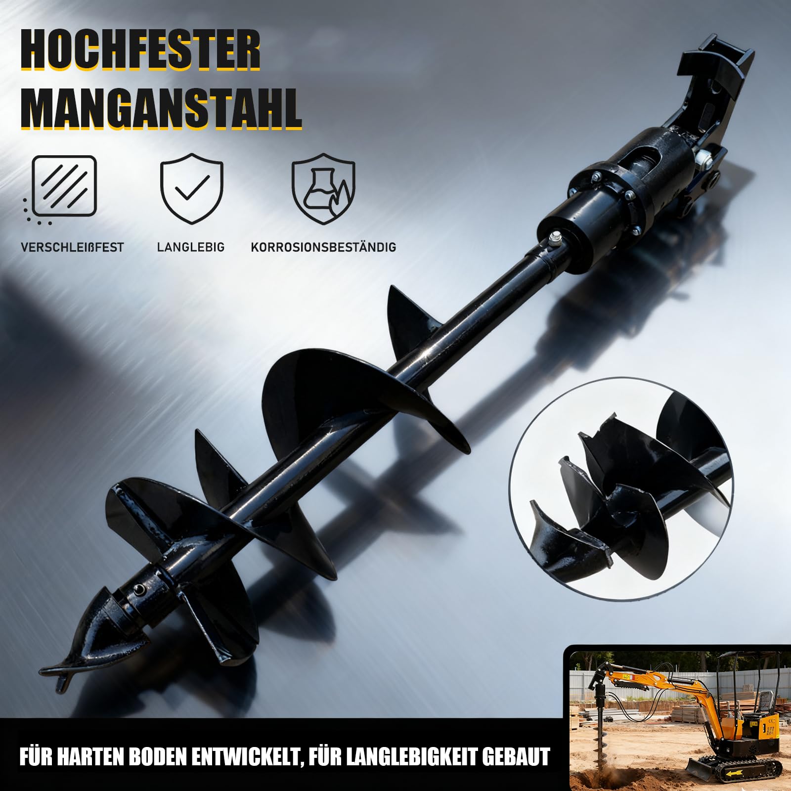 Minikoparka, wiertło do gleby do koparki 800 – 2000 kg, napędzane hydraulicznie, mini koparka, nasadka do świder o średnicy 20 cm, do wiercenia otworów i kopania pali