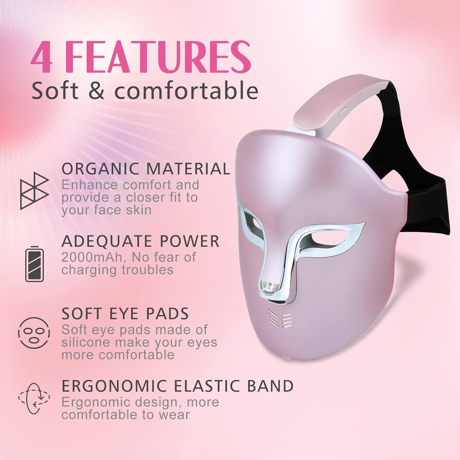 FSA Red Light Therapy Mask : Target Acne Removal,Wrinkles Redness,Wirless Remote,Salon Grade HSA Infrared Face Mask, Anti Aging Skincare for Home,2000mAh Rechargeable Led Light Therapy Facial Mask Pink