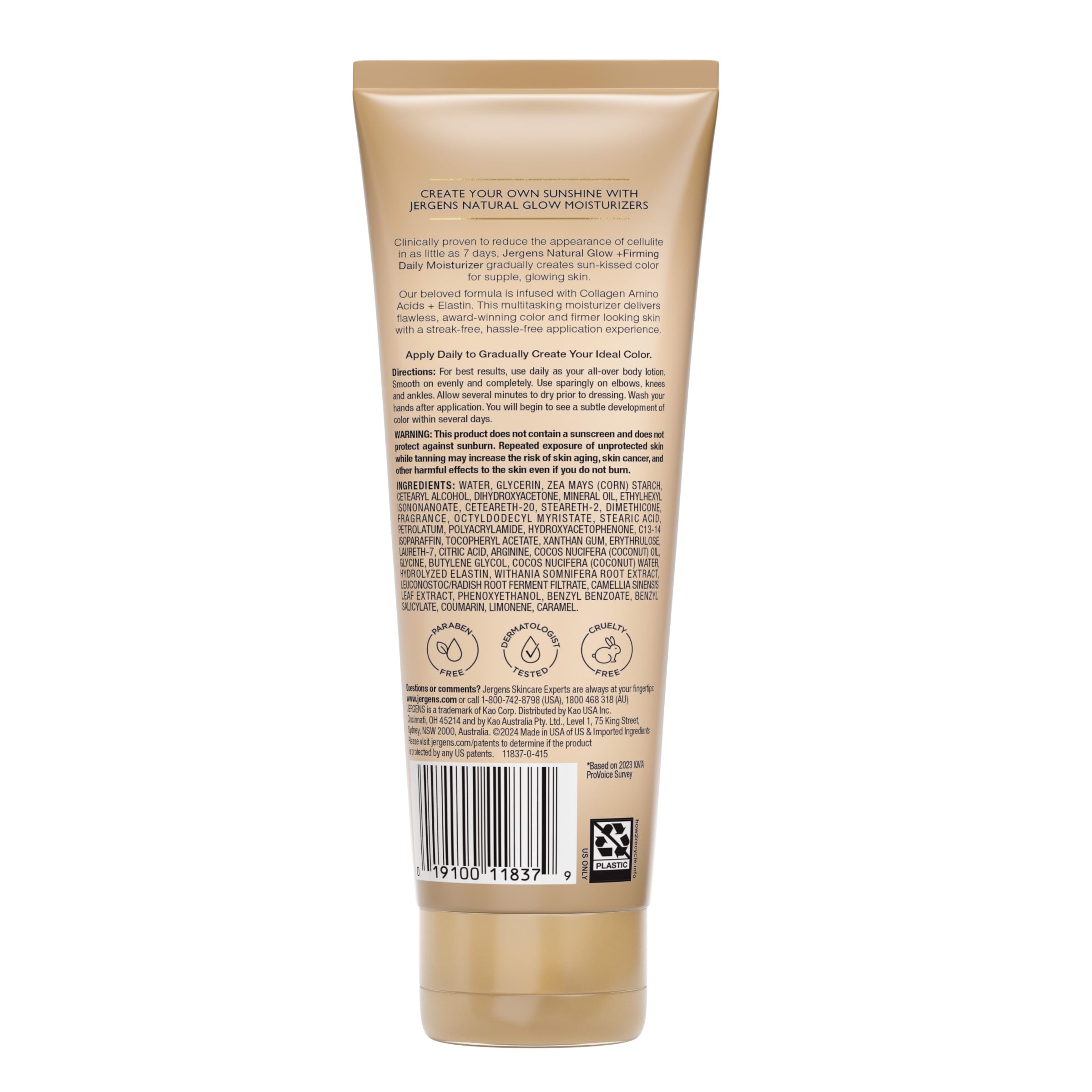 Jergens Natural Glow +Firming Self Tanner Body Lotion, Fair to Medium Skin Tone, Sunless Tanning Moisturizer with Collagen and Elastin. Helps to Visibly Reduce Cellulite, 7.5 Fl Oz: 7.5 Fl Oz (Pack of 1) Fair to Medium Skin Tone