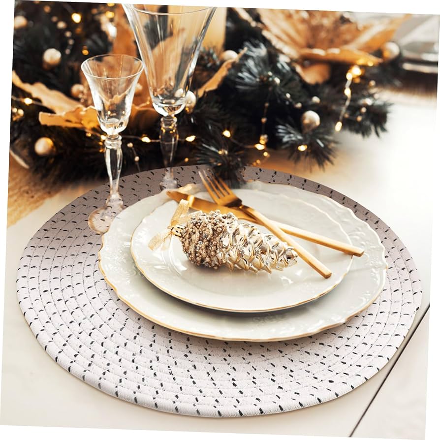 Amazon｜CATIEBYE 4個編み込みプレースマット 丸型 テーブルマット