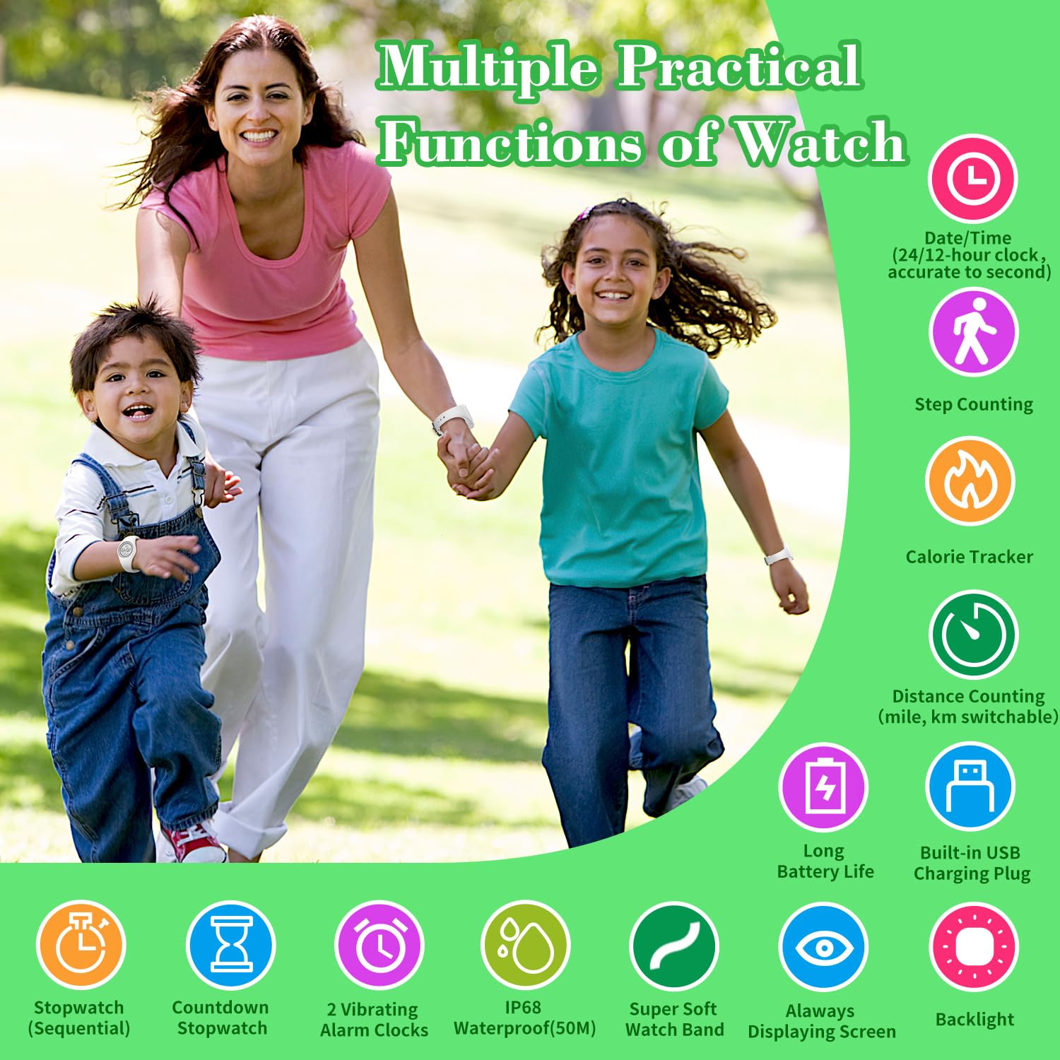 Orologio Pedometro Fitness Tracker Senza App/Bluetooth, Orologio Digitale Impermeabile con Cronometro Sveglia Contacalorie Contatore di Distanza Contapassi, Orologio Sportivo per Donna e Bambini