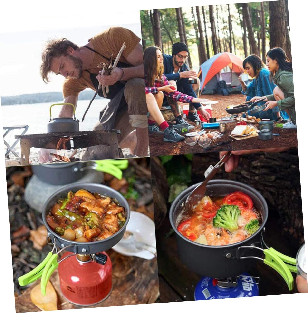 1set Outdoor Camping Cooking Portable Cookware Kit Pot Pan Tea Kettle and Utensils for Hiking Backpacking and Picnics Lightweight and Versatile Camping Equipment