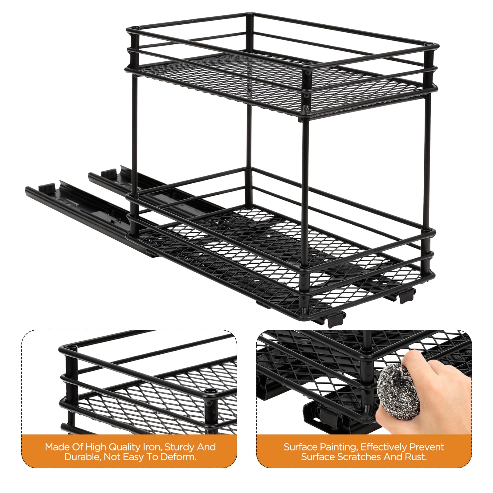 Cozary Porta Spezie Per Cucina, Portaspezie Per Cucina Estraibile A 2 Livelli – Cassetto Estraibile Cucina Con Cuscinetti A Sfere, 2 Metodi Di Montaggio (26 * 15 * 21.8cm)