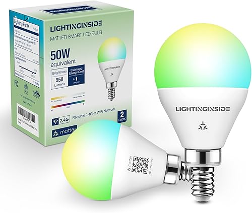 Lightinginside Matter E12 - Bombillas inteligentes equivalentes a 50 W 550 LM, compatibles con AlexaSiriApple HomeGoogle HomeSmartThings, bombilla