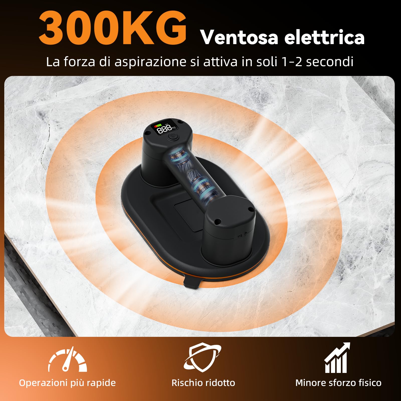 Ventosa elettrica per piastrelle, 24 cm, con batteria da 4000 mAh, display LCD, ventose per vetro, lastre della terrazza, piastrelle, pannelli di legno, marmo e mobili (confezione da 2)