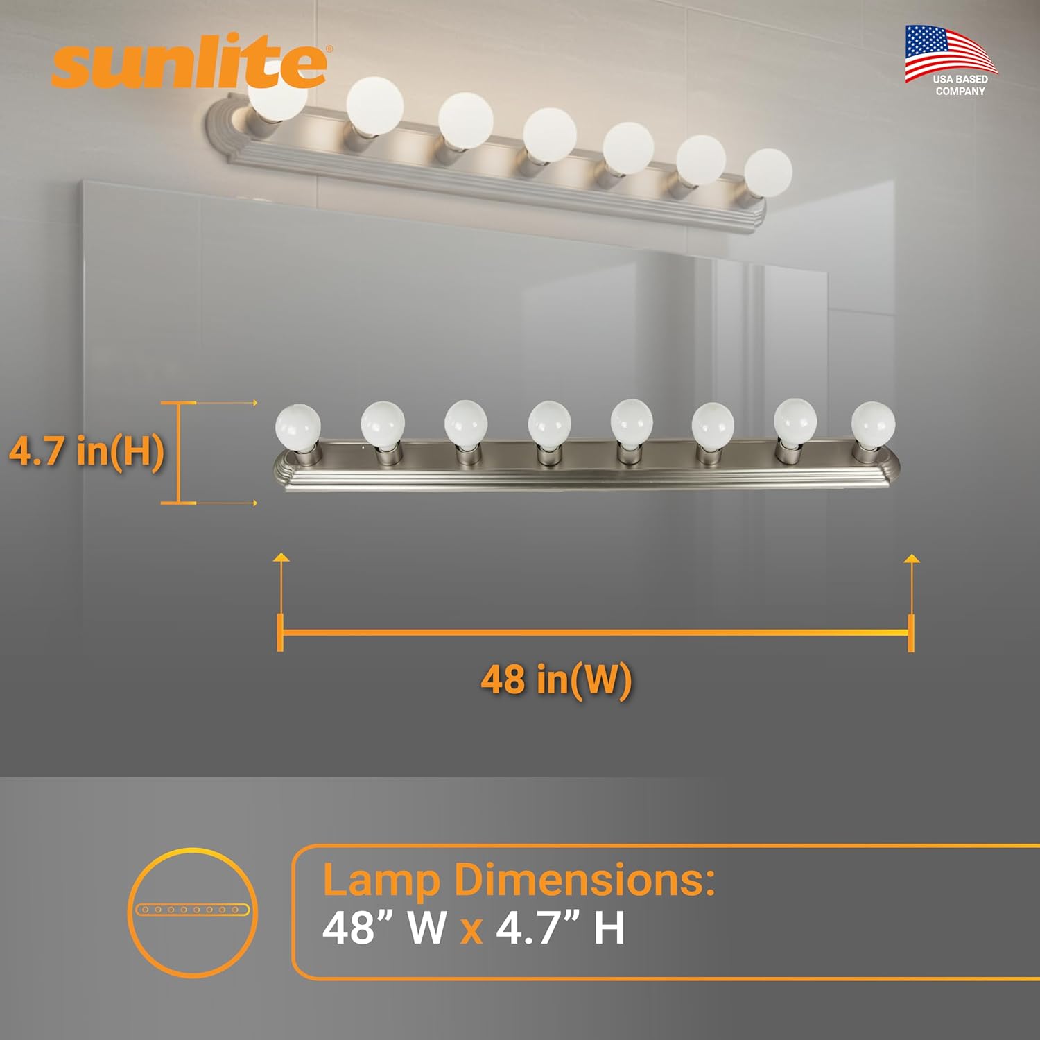 Sunlite 45300 Art Deco Style Brushed Nickel Vanity Light Fixture, 48-Inch, 8 Medium Base Sockets (Bulbs Not Included), Dimmable, UL Listed, Bathroom, Powder Room, Vanity