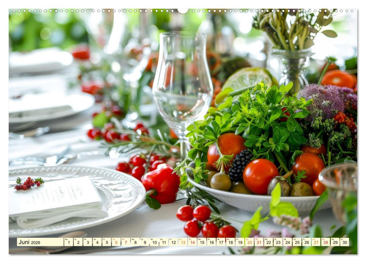 Gedeckter Tisch für Gourmets (hochwertiger Premium Wandkalender 2026 DIN A2 quer), Kunstdruck in Hochglanz: Festliches oder rustikales Flair, das Auge isst mit. (CALVENDO Lifestyle)
