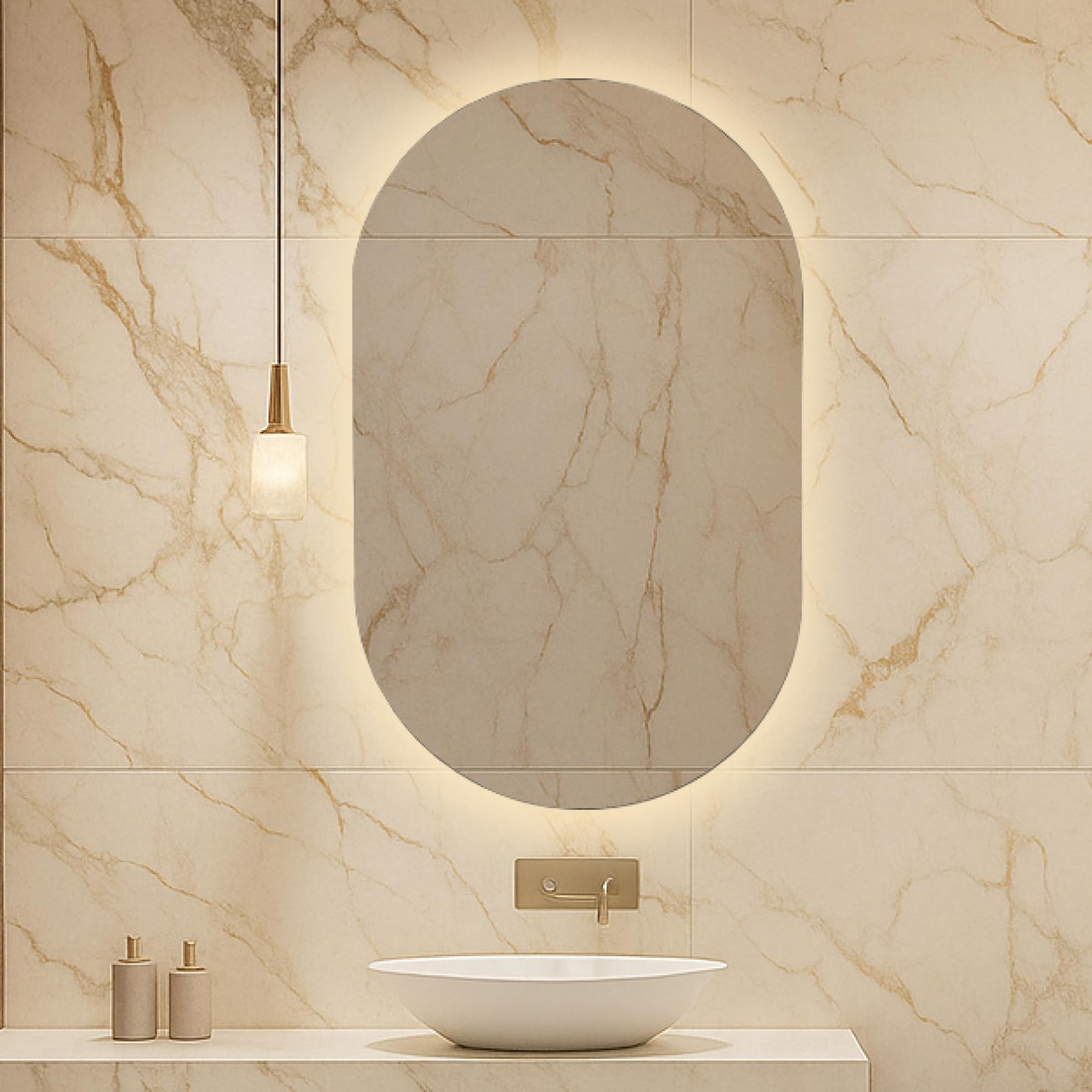 Ovolux - Espejo Baño Luz LED Cálida Ovalado 60x100 con antivaho | Espejo Retroiluminado | Plata Ecológica de 4 mm y Fácil Instalación | Montaje Horizontal o Vertical