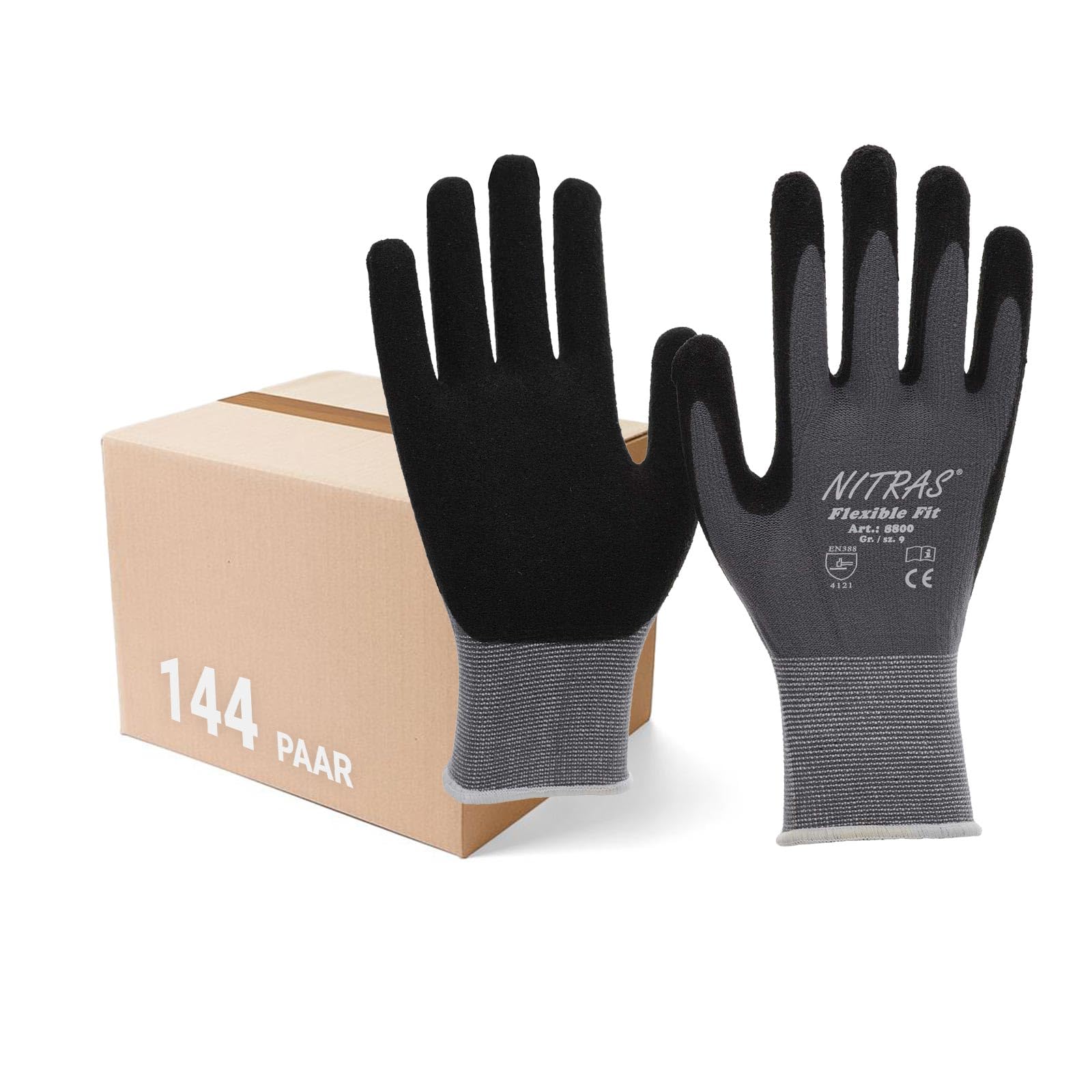 144 pary rękawic uniwersalnych NITRAS FlexiFit 8800 - wysoka odporność na ścieranie, bardzo dobra przyczepność, rozmiar: 6 (XS)