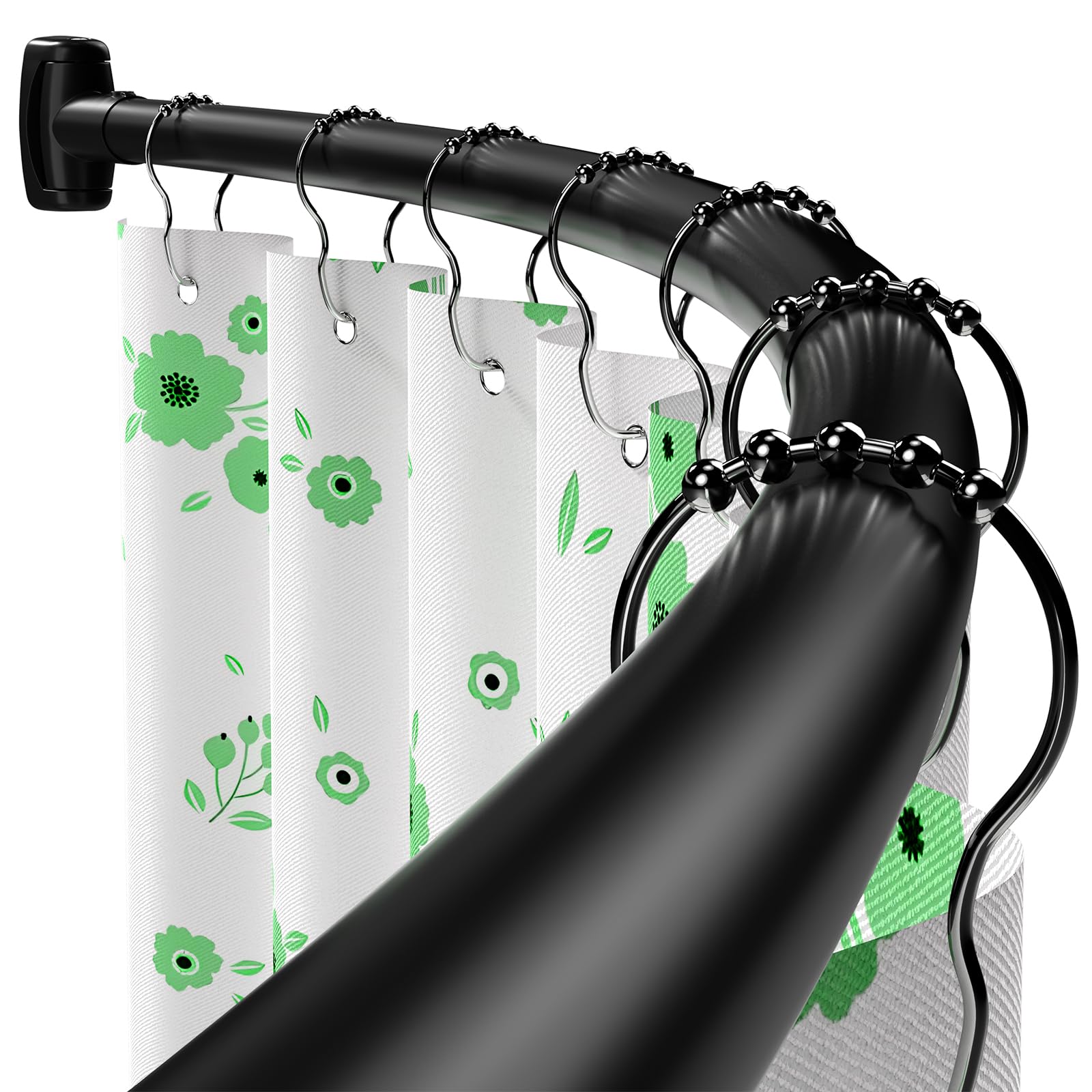 Curved Shower Curtain Rod 42-73 Inches Black Curved Shower Rod for Bathroom Need to Drill Adjustable Arched Tension Curtain Rods Rustproof Expandable Curved Tension Rod Extra Space