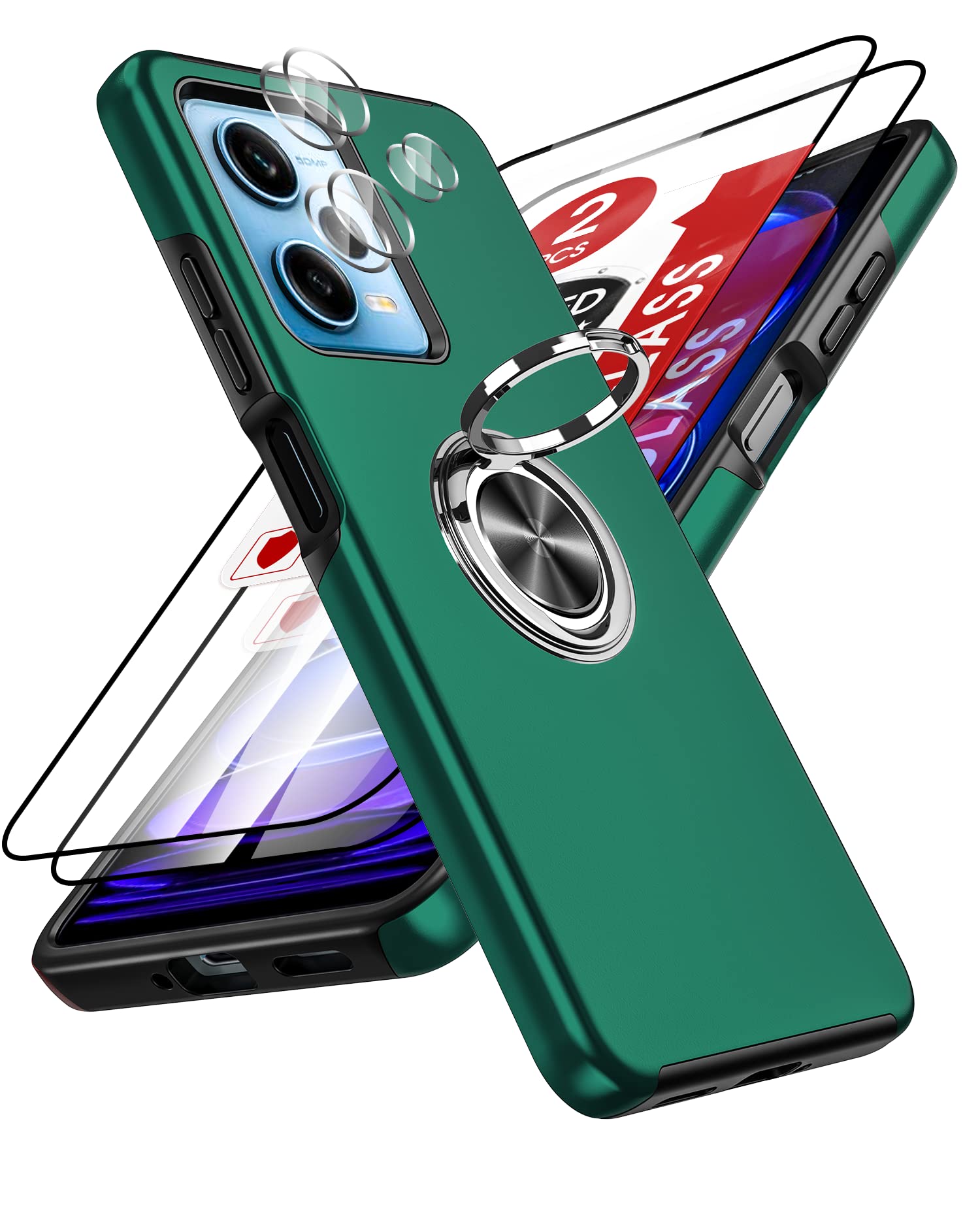LeYi Handyhülle Für Xiaomi Redmi Note 13 Pro 5G – Mit 360° Metallring-Ständer, 2 Panzerglas-Folien & 2 Kamera-Schutzfolien Inklusive | Robust & Stoßfest In Blau