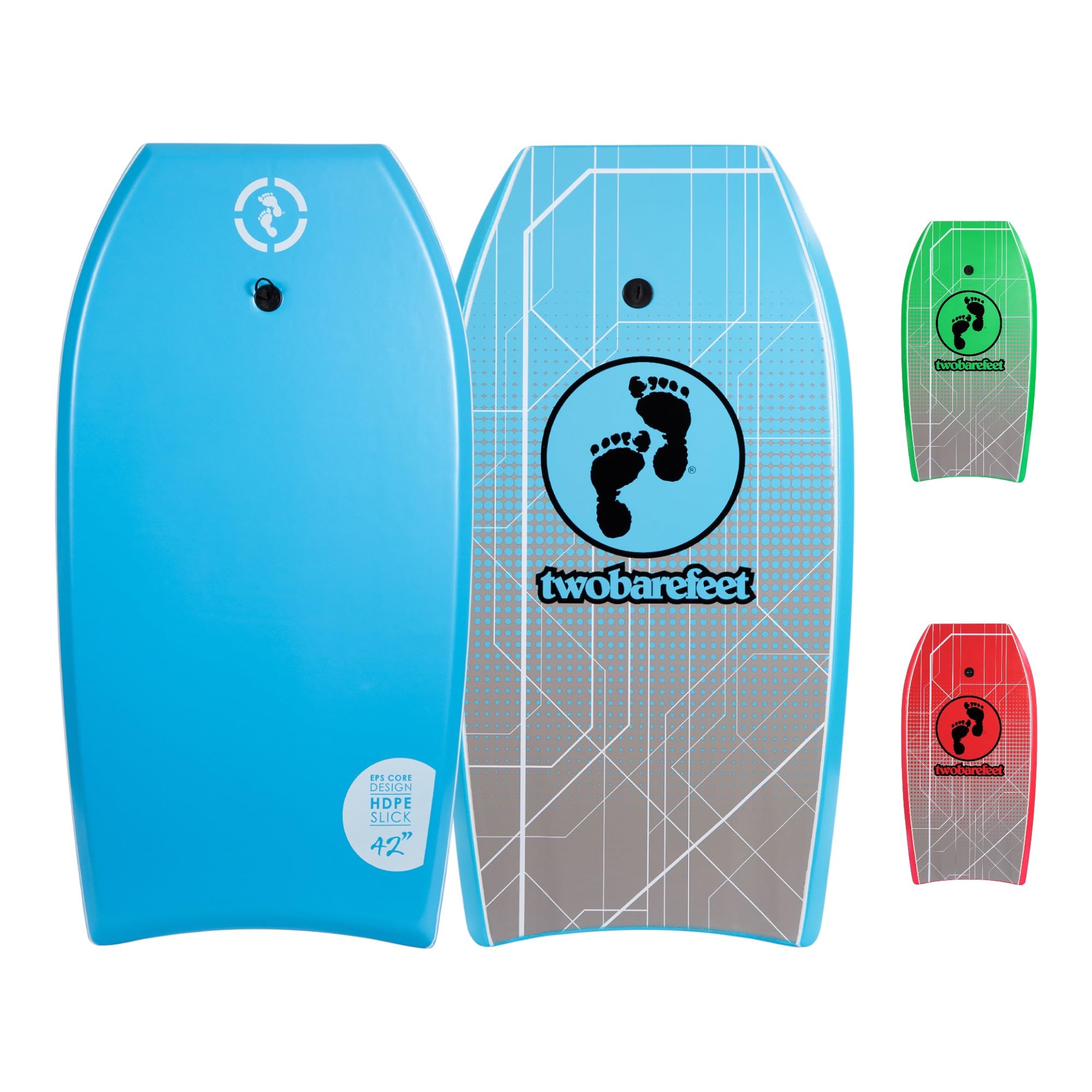 Two Bare Feet Bodyboard with Leash — Adult Boogie Board | IXPE Foam Deck, EVA Core & Slick Bottom | Lightweight, Durable, High-Performance Wave Rider for Beach & Surf (Blue Space)