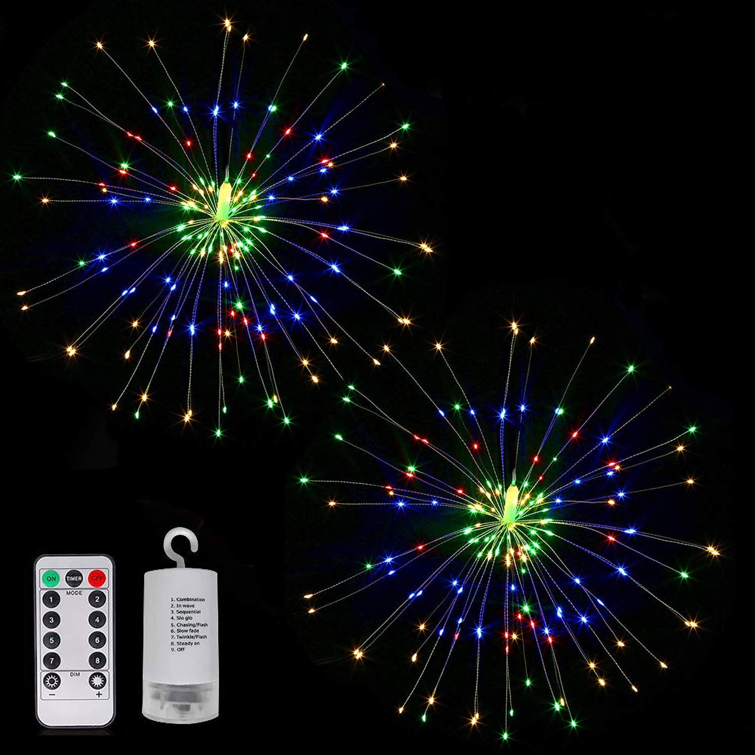 Sentikยฎ 2 Pack 240 LED Firework String Lights Battery Operated, Hanging Starburst Light with Remote Control Starry Fairy String Lights Decor for Indoor Outdoor Christmas Party Garden, Multi