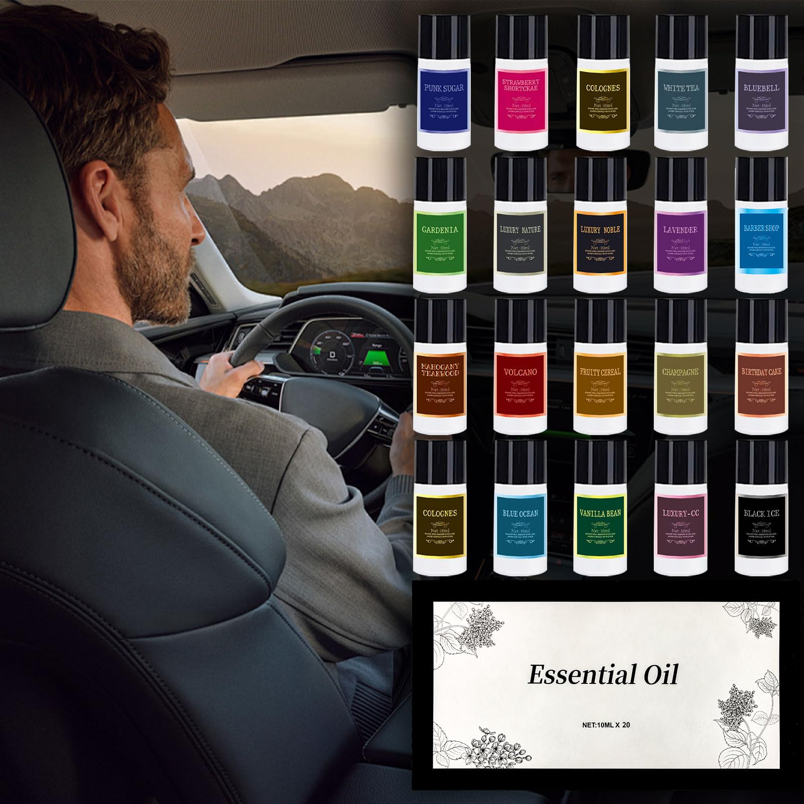 Recambio de ambientador de aire para coche, aceite de aromaterapia, 20 unidades, aceites esenciales, juego de fragancias mixtas para difusores de coche (no incluye difusor)
