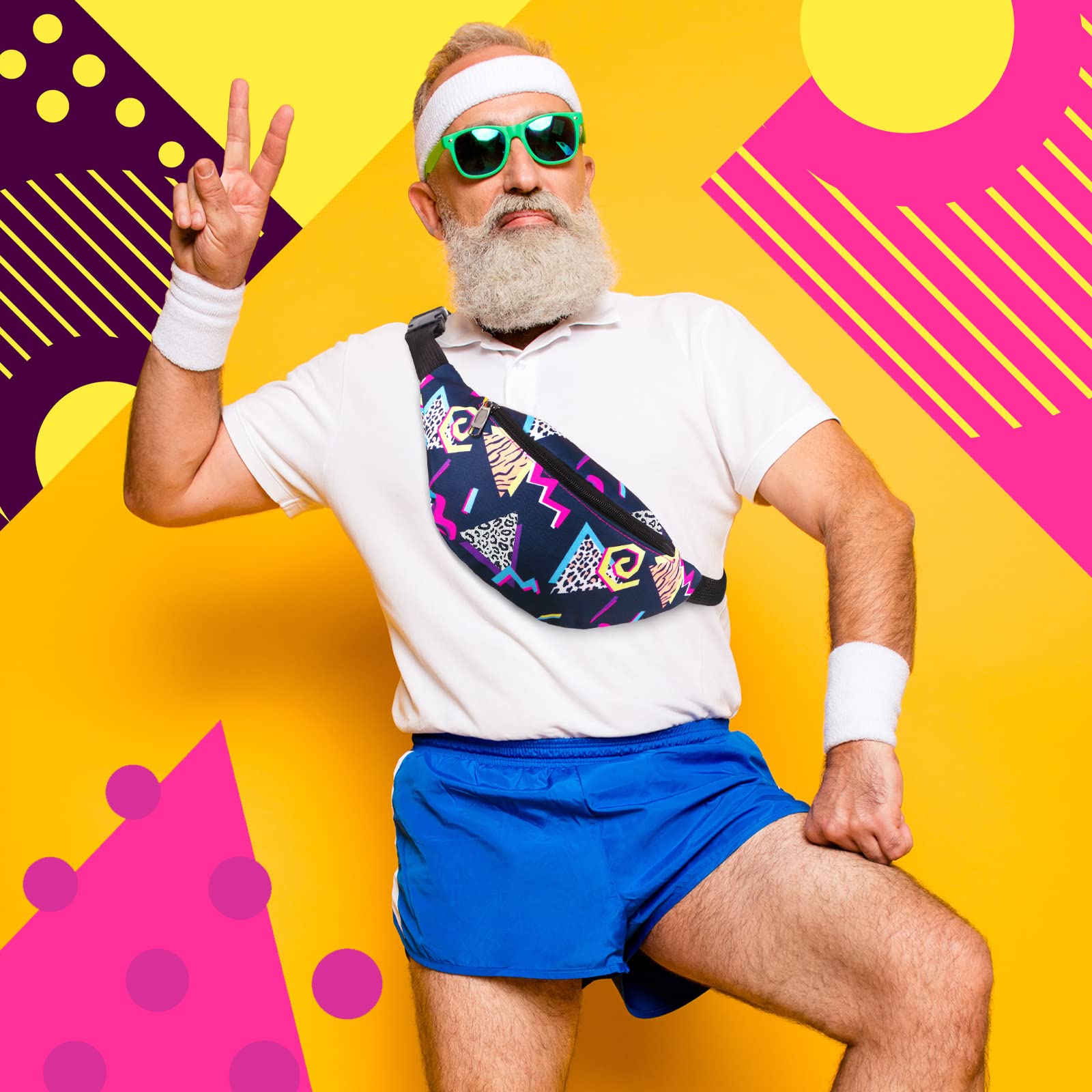 3 Riñoneras de los años 80 y 90, bolsas de cintura retro de neón de los años 80 y 90, accesorios de atuendo para hombres y mujeres, bolsas casuales ajustables para cinturón de senderismo vintage 6