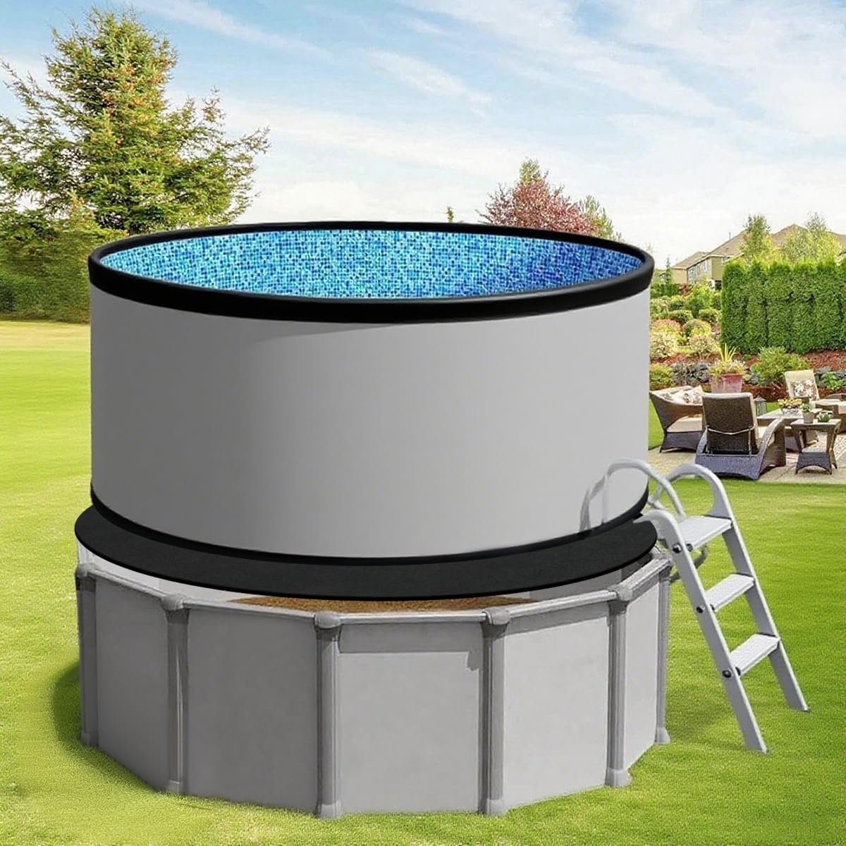 Redonda Base Piscina, 370cm Tapiz Suelo Piscina, Suelo Antideslizante Exterior Piscina, Protector Piscina Suelo, para Piscina Protector De Suelo Piscina Adecuado - Negro