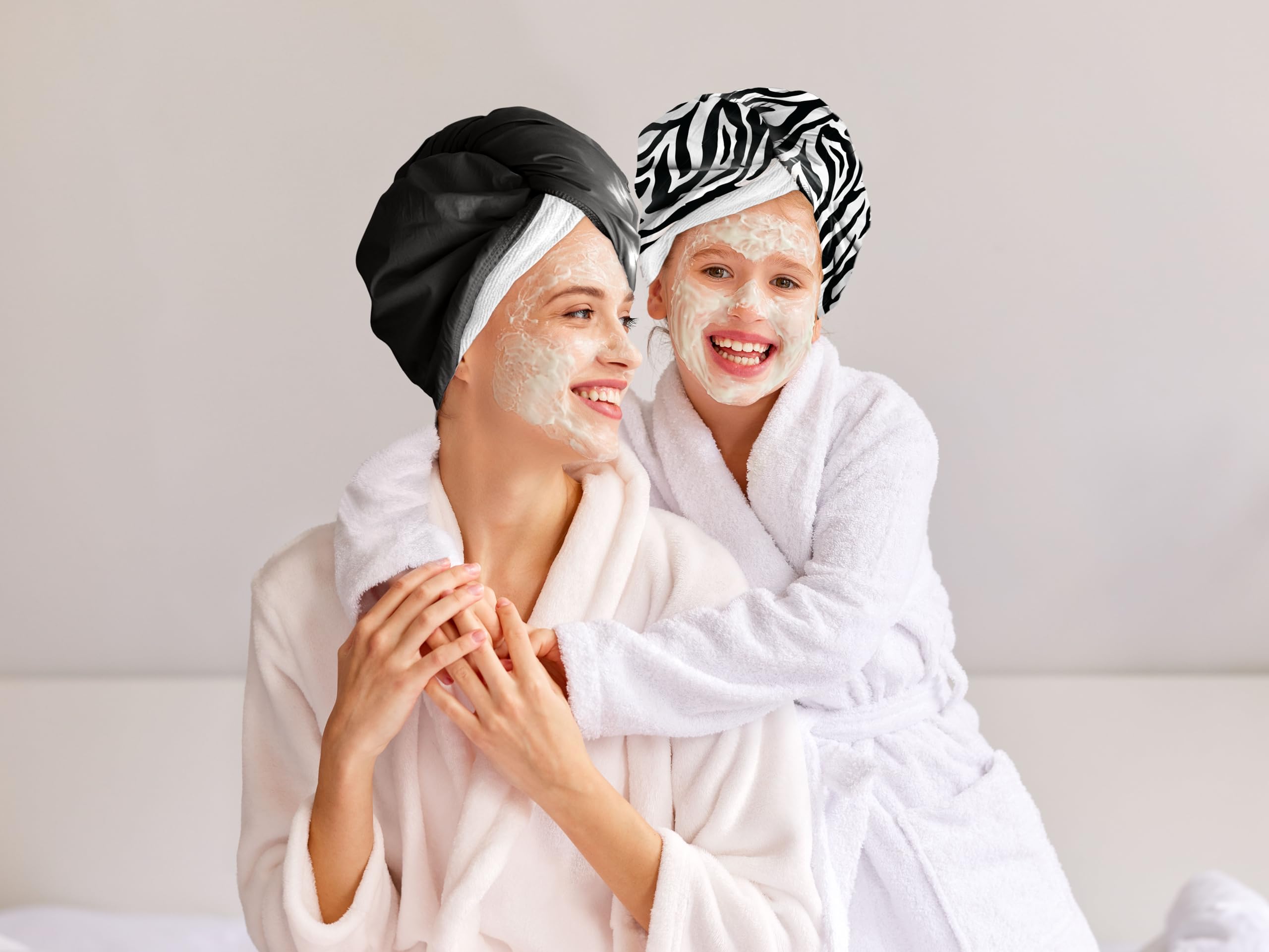 2-in-1 Shower Cap & Hair Towel Wrap for Women - Lightweight Towel Wrap with Elastic Loop for hair Drying & Conditioning - Ideal for All Hair Types, Comfortable & Easy to Use (Zebra)