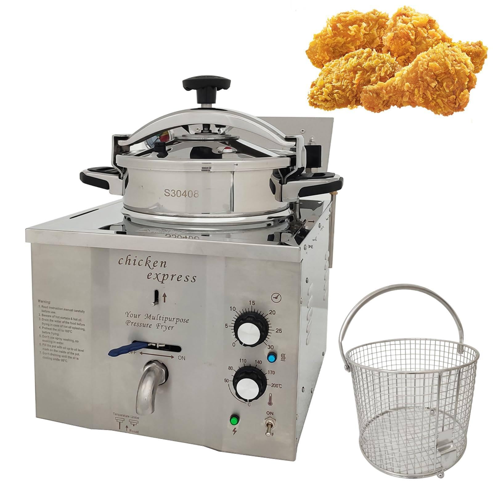 3.2KW Commercial Deep Fryer, 16L Fried Chicken Machine, High Pressure Fried Chicken Stove, for Chicken/Meat/Fish/French Fries
