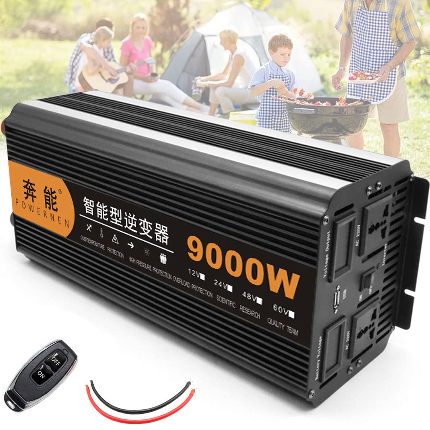 Inversor de Onda sinusoidal Pura, convertidor de Voltaje 3200W 4000W 5000W 6000W 8000W 9000W 12000W 15000W Inversor de Potencia 12v/24v/48v a 230v Convertidor con Control Remoto,9000W-24V