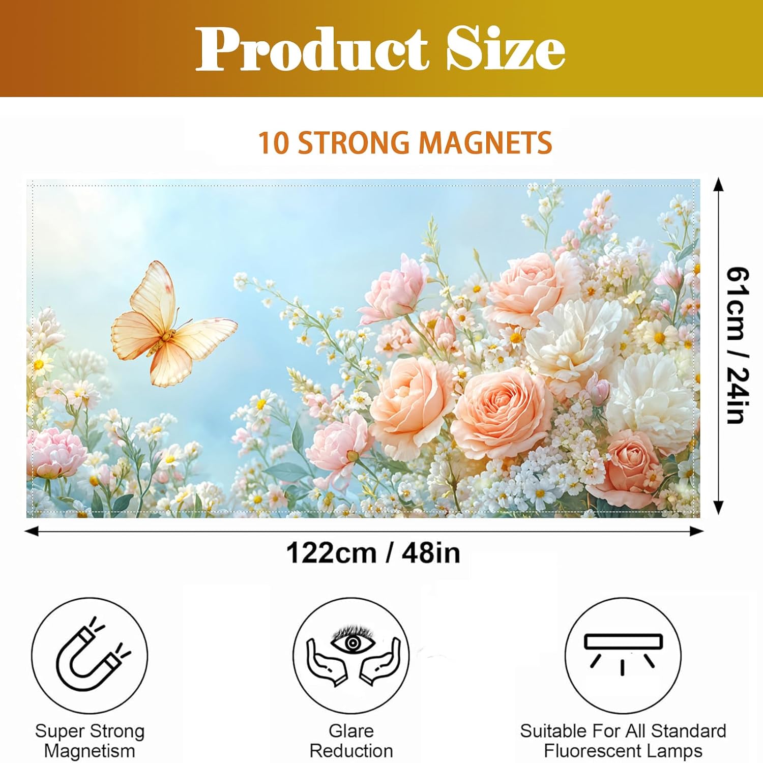 2 Pcs Fluorescent Light Covers for Drop Ceiling, Magnetic Fabric Diffuser, 4x2 Feet, for Office, School, Hospital, Home(Rose Butterfly)
