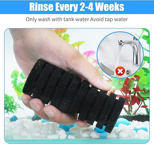 AQUANEAT Aquarium Air Powered Sponge Filter with Ceramic Media Balls, for Betta Fry Shrimp Fish Tank, with 2 Spare Sponges, Small(Middle)