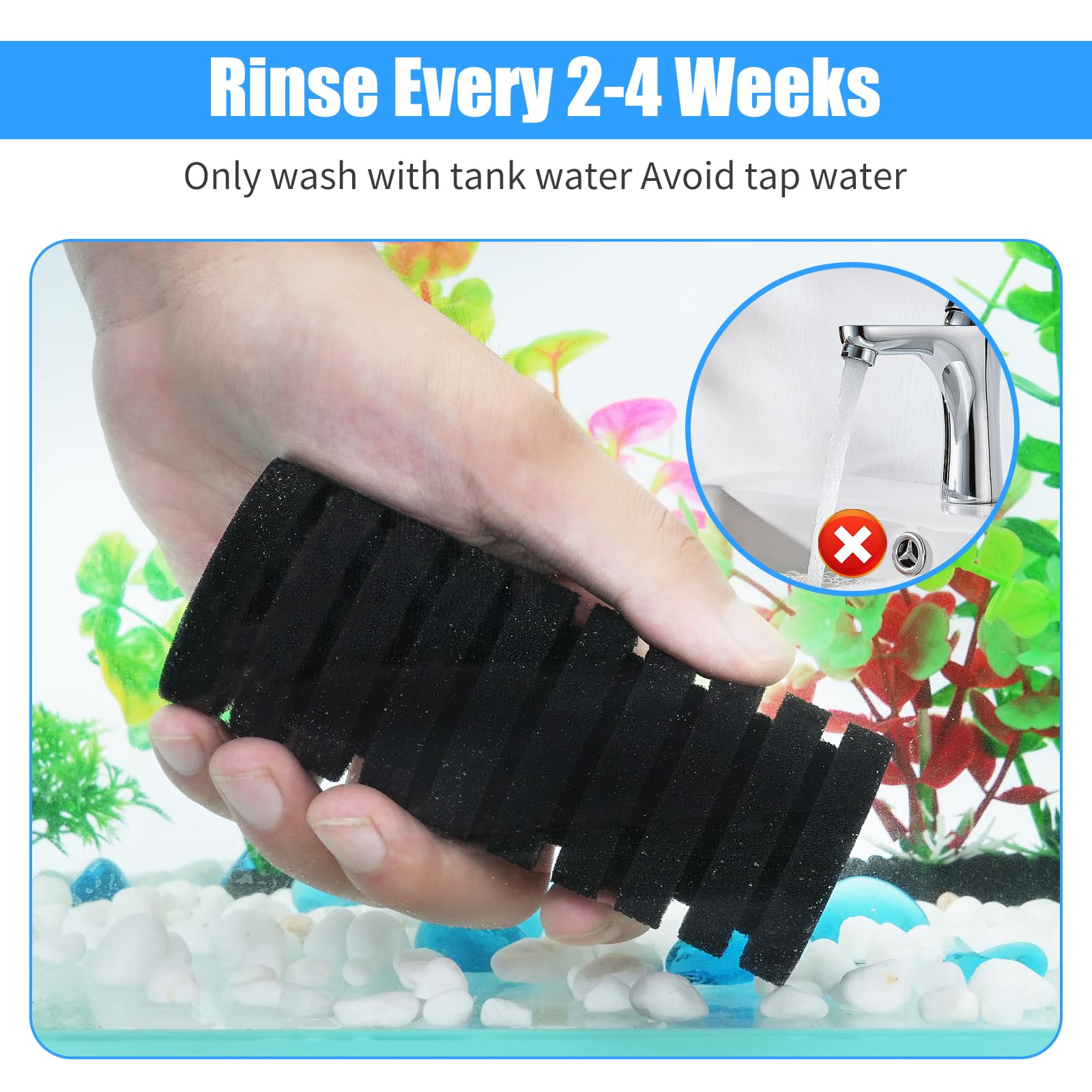AQUANEAT Filtro de esponja, filtro de esponja para acuario con bolas de cerámica, para tanque de camarones Betta Fry con 2 esponjas de repuesto, hasta 40 galones