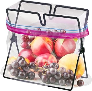 NiHome Versatile Metal Zip Lock Bag Holder with Artistic Iron Craftsmanship for Leakproof and Effortless One-Handed Packing, Sized for Kitchen and Household Use (7.1"D x 4.3"W x 6.7"H)