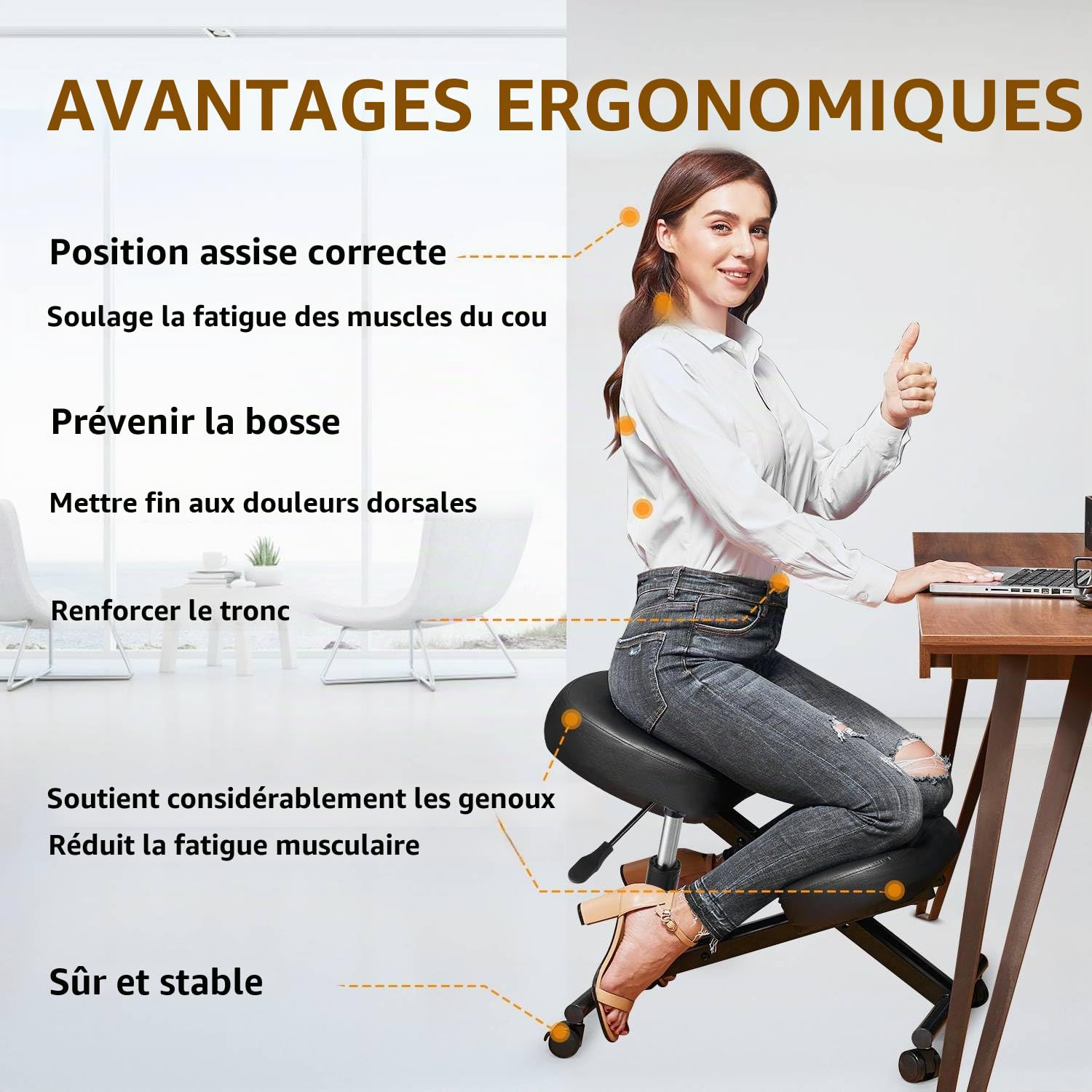 Himimi (Amélioration et épaississement Chaise Genou, Ergonomique, réglable, correcteur de Posture, Chaise orthopédique pour la Maison et Le Bureau