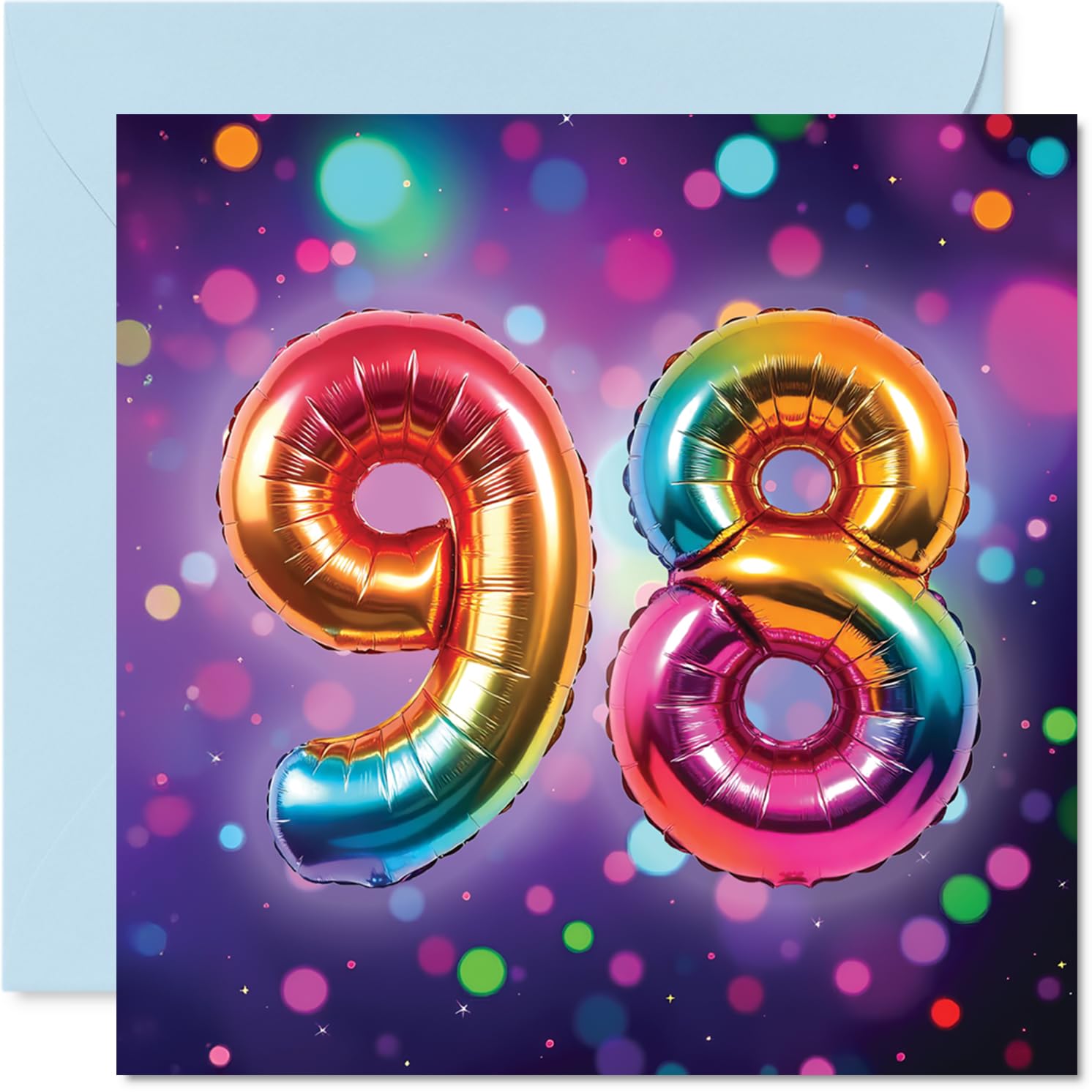 98th Birthday Cards for Men Women - Rainbow Foil Balloon - Happy Birthday Card for 98 Year Old Man Woman Nanny Nan Auntie Dad, 145mm Bday Greeting Cards