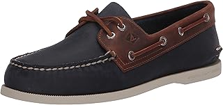 Men's Authentic Original 2-Eye Leather Boat Shoe, Navy/Sonora, 11 M US